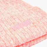 Joules CAVERSHAM Womens Beanie Pink detail view showing textured fabric and logo.