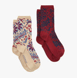 Joules EVERYDAY 2-Pack Womens Socks Neutral Demask side view showing floral and solid designs.