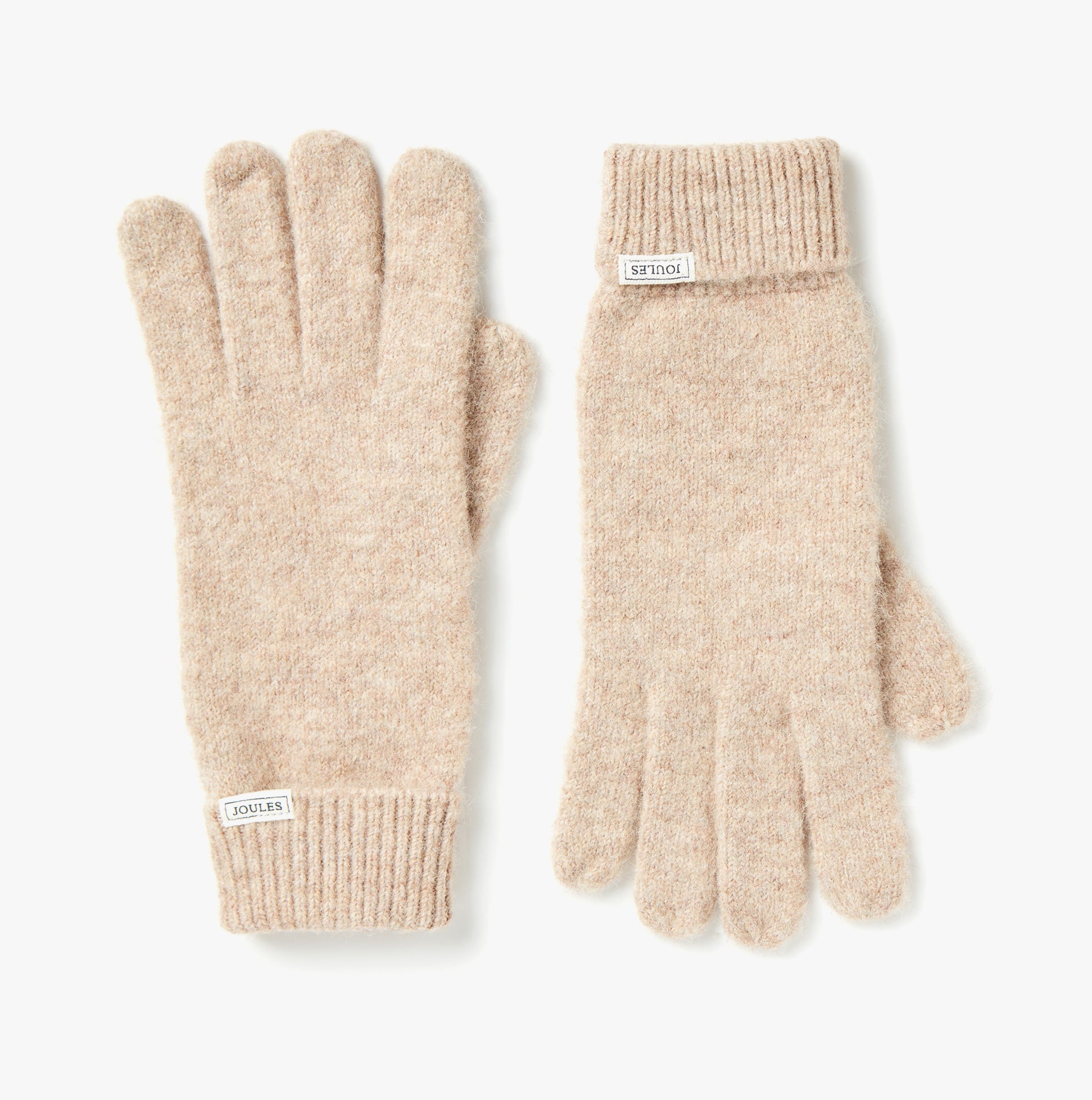 Joules CAVERSHAM Womens Gloves Oat front view showing soft material and knit cuffs for warmth and comfort.