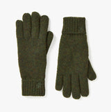 Joules BERWICK Mens Gloves Green top view showcasing finger design and ribbed cuffs for warmth and style.