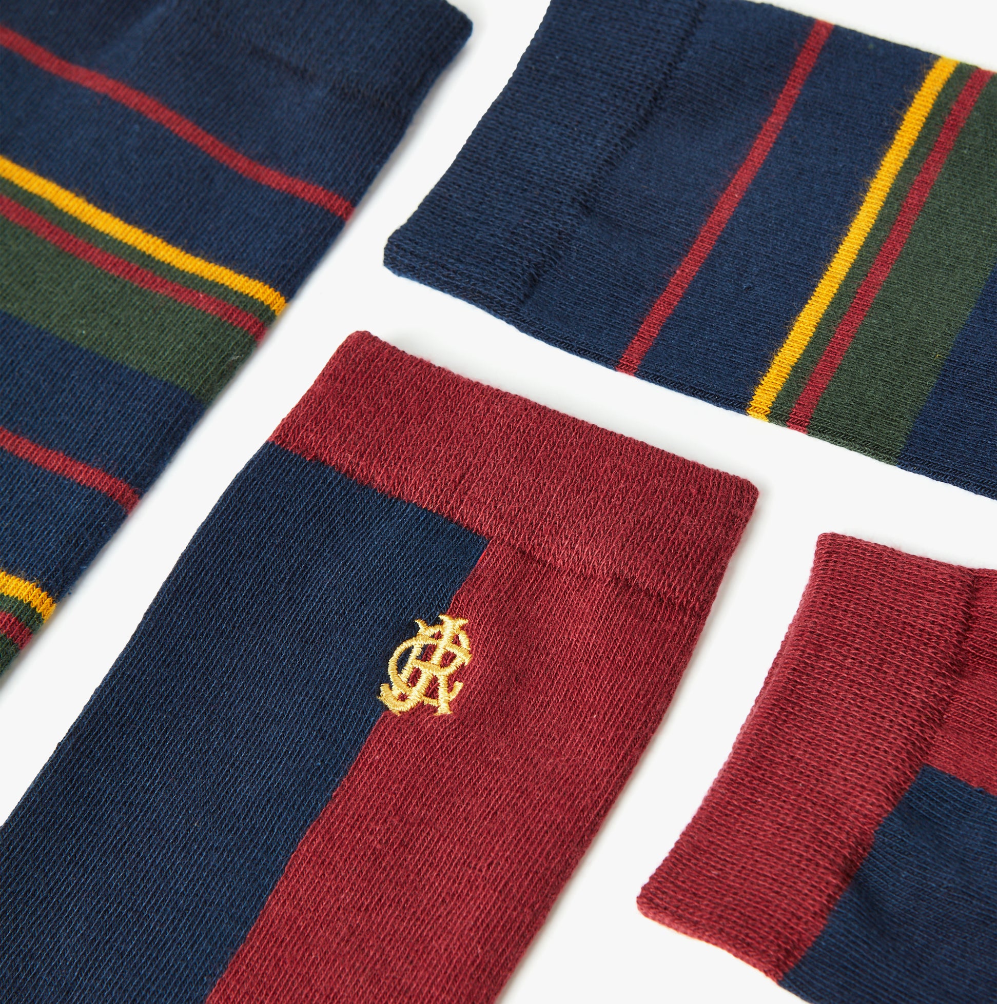 Joules KINGSBURY 2-Pack Mens Socks Harlequinn detail view showing colorful striped patterns and logo.