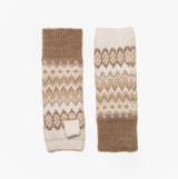 Joules KARA Neutral Fingerless Fairisle Glove Beige front view, showing detailed pattern and colors.