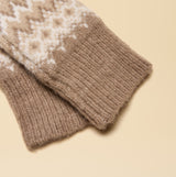 Joules KARA Neutral Fingerless Fairisle Glove Beige detail view showcasing the soft knitted texture and pattern.