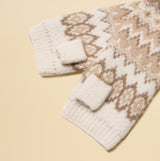 Joules KARA Neutral Fingerless Fairisle Glove Beige detail view of gloves showing pattern and material.