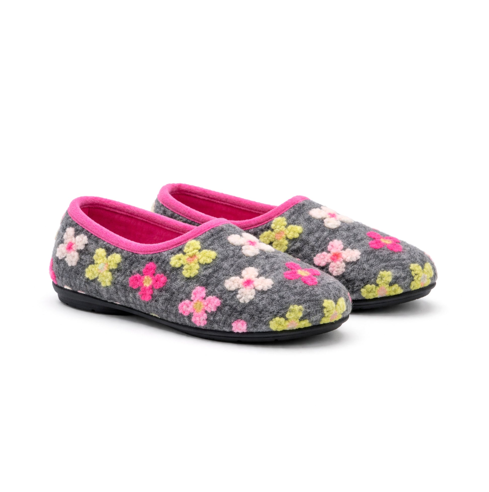 Sleepers GRACIE Womens Knitted Full Slippers Grey Multi