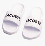 Lacoste SERVE SLIDE 1.0 124 2 Mens Slides White/Black side view showcasing the strap and EVA material
