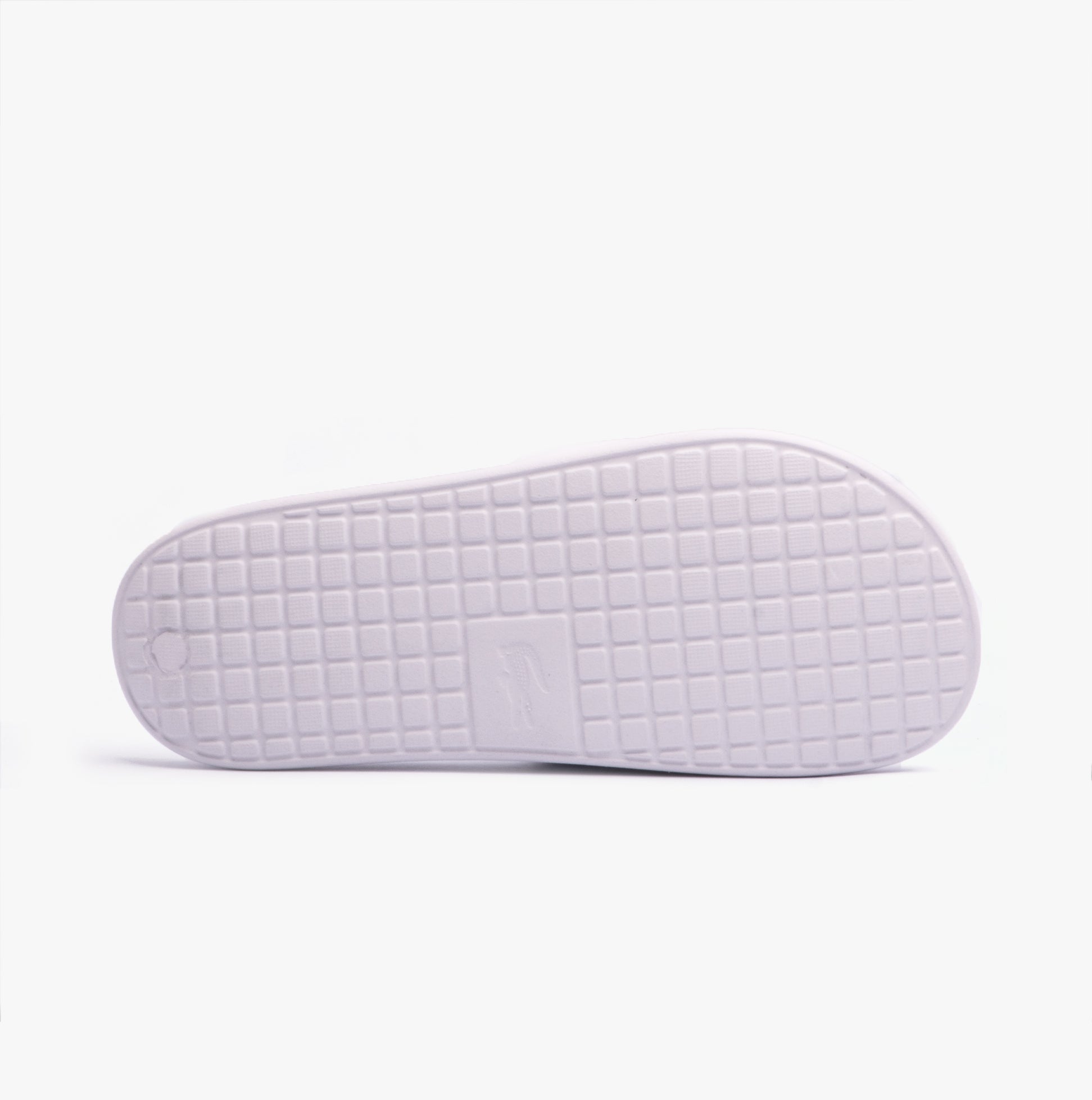 Lacoste SERVE SLIDE 1.0 124 2 Mens Slides White/Black bottom view showcasing the flat EVA sole design.