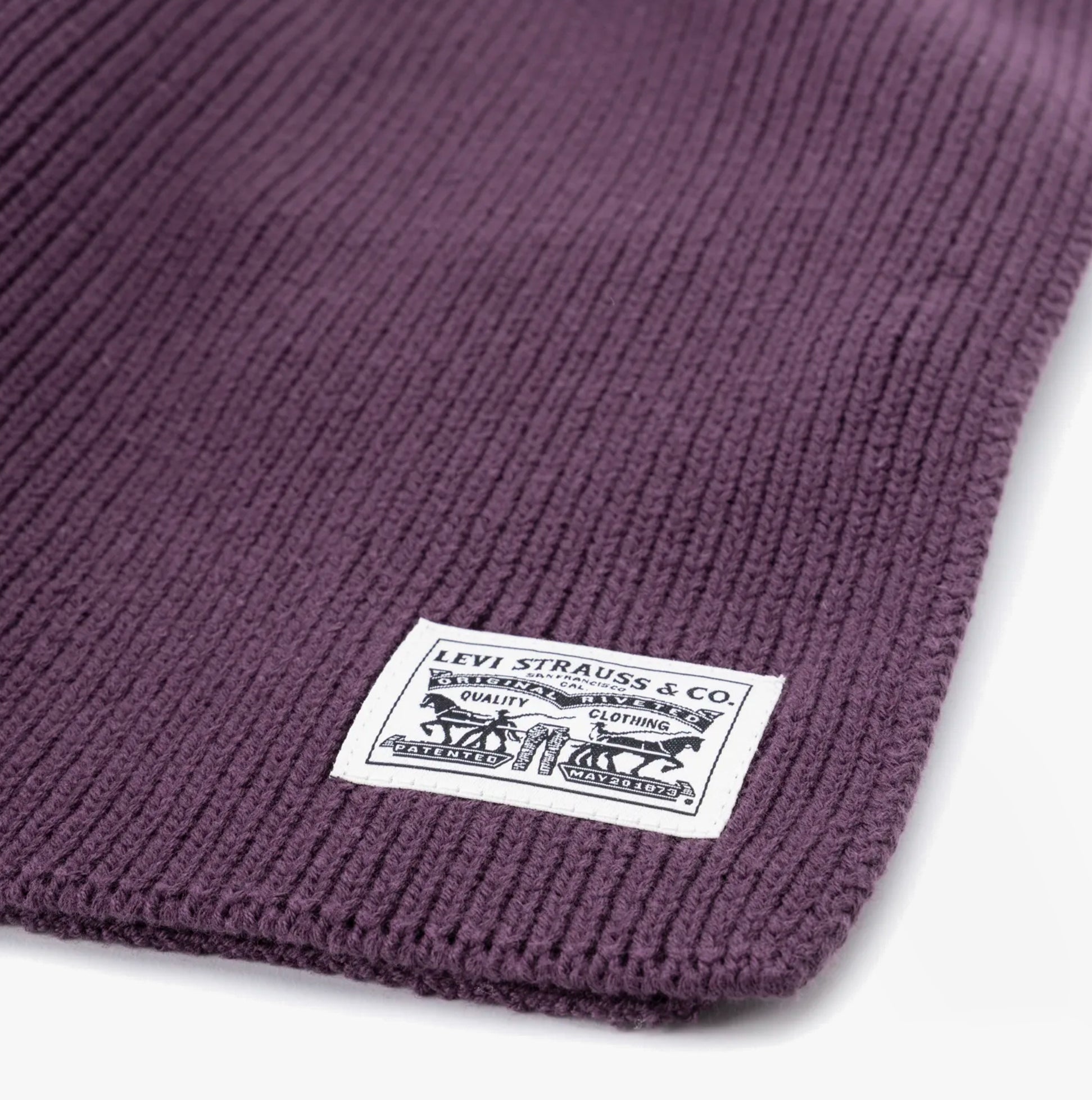 Levi's BACKPATCH SCARF Womens Dark Purple close-up view showing the label and texture.