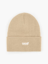 Levi's SLOUCHY BEANIE Womens Hat Regular Khaki front view showing soft acrylic material and logo.