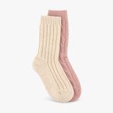 Totes Toasties CHUNKY TWIST WOOL BOOT SOCKS (TWIN PACK) Womens Welly Socks Oat / Lilac