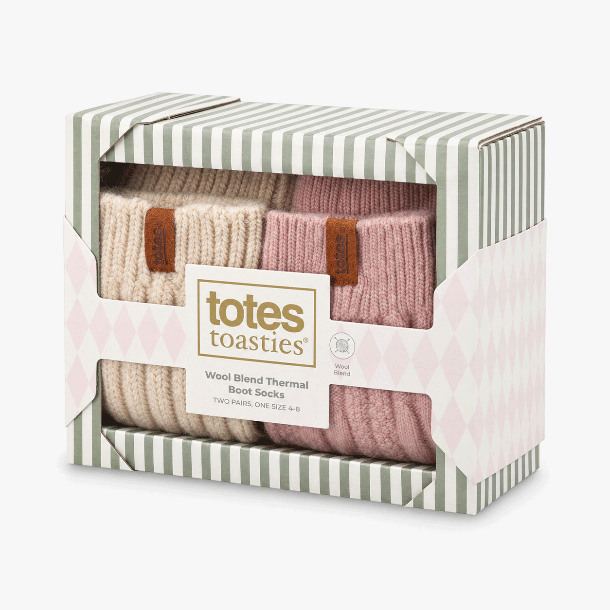 Totes Toasties CHUNKY TWIST WOOL BOOT SOCKS (TWIN PACK) Womens Welly Socks Oat / Lilac
