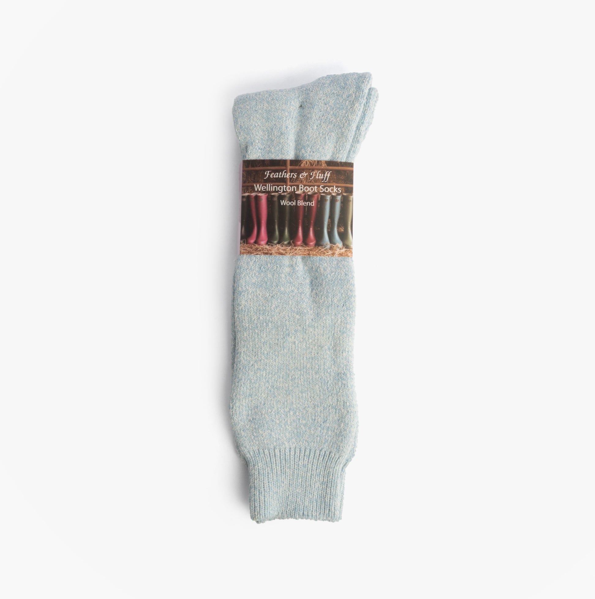Mud Dogs Womens Welly Boot Socks Light Blue, front view showcasing soft wool blend material and label.