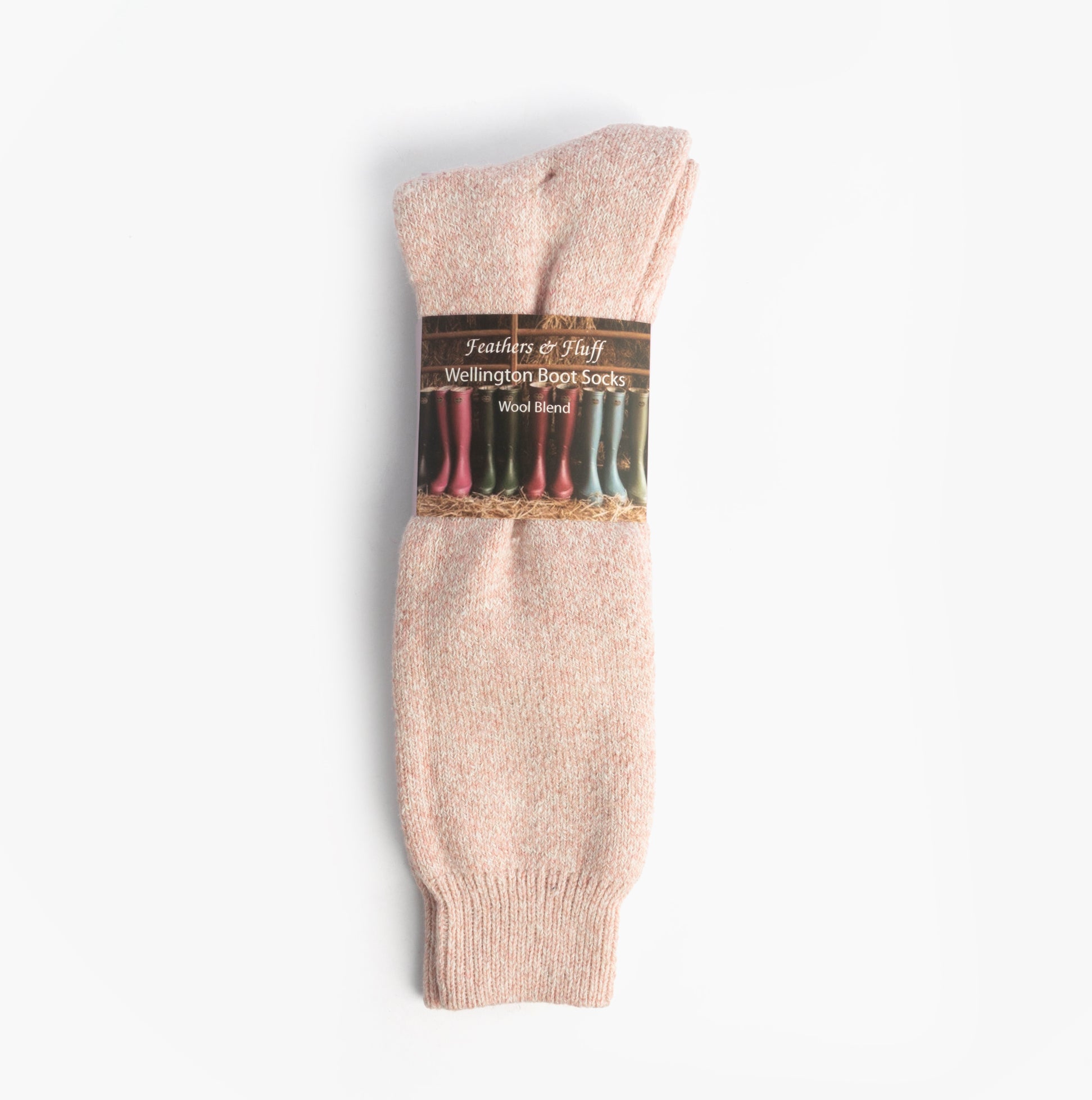 Mud Dogs Womens Welly Boot Socks Light Pink front view showcasing wool blend material and packaging.