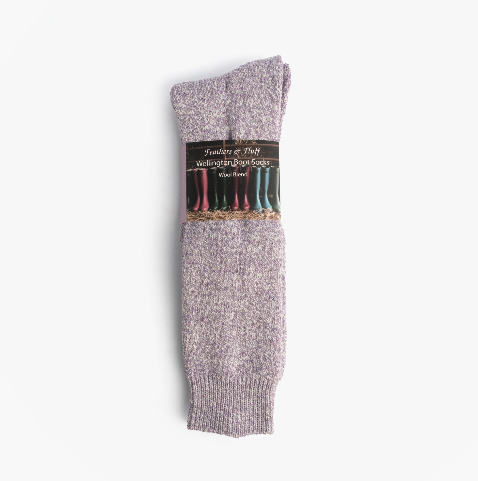Mud Dogs Womens Welly Boot Socks Light Purple rolled view, wool blend material, single item.