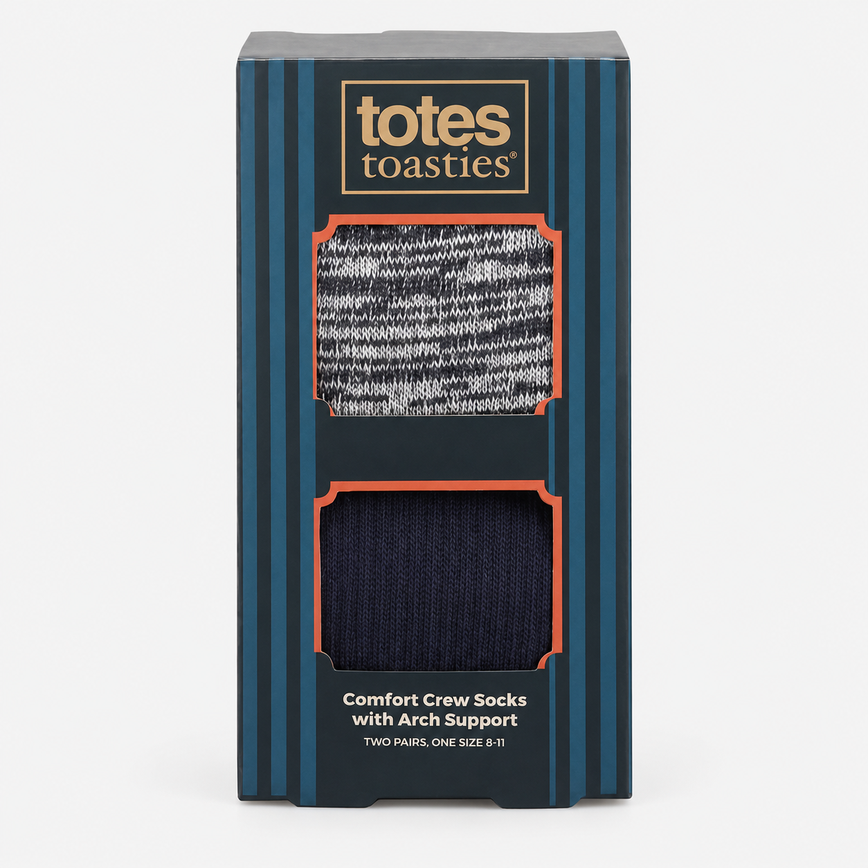 Totes Toasties TERRY SOCK WITH ARCH SUPPORT (TWIN PACK) Mens Crew Socks Grey / Navy Mix