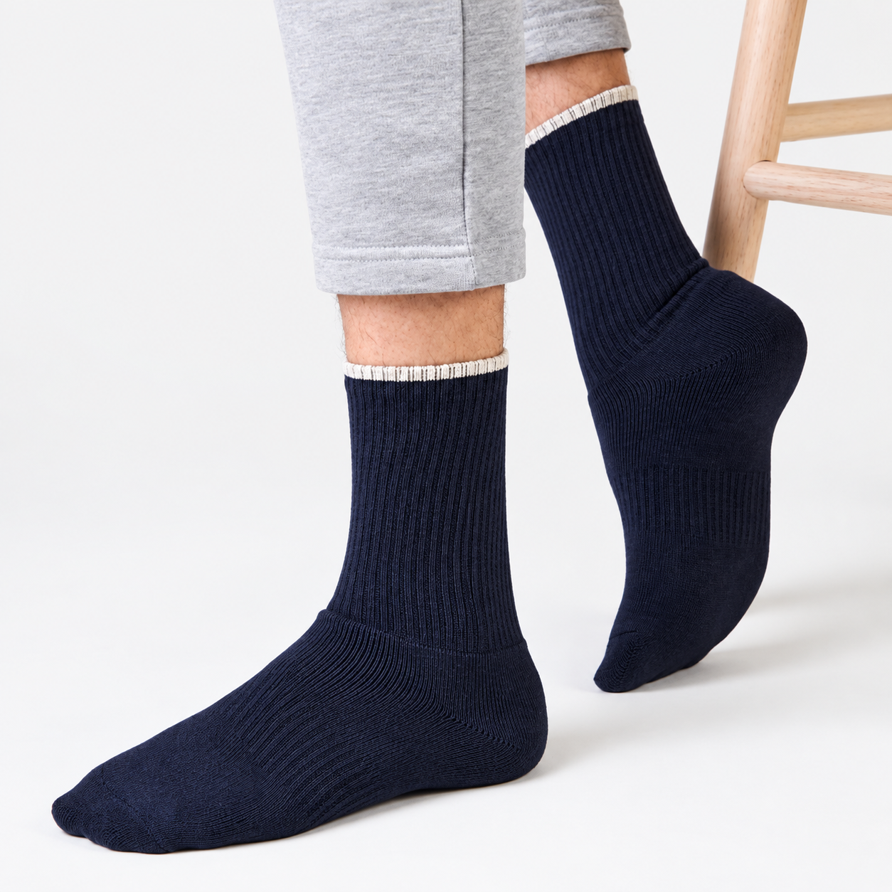 Totes Toasties TERRY SOCK WITH ARCH SUPPORT (TWIN PACK) Mens Crew Socks Grey / Navy Mix