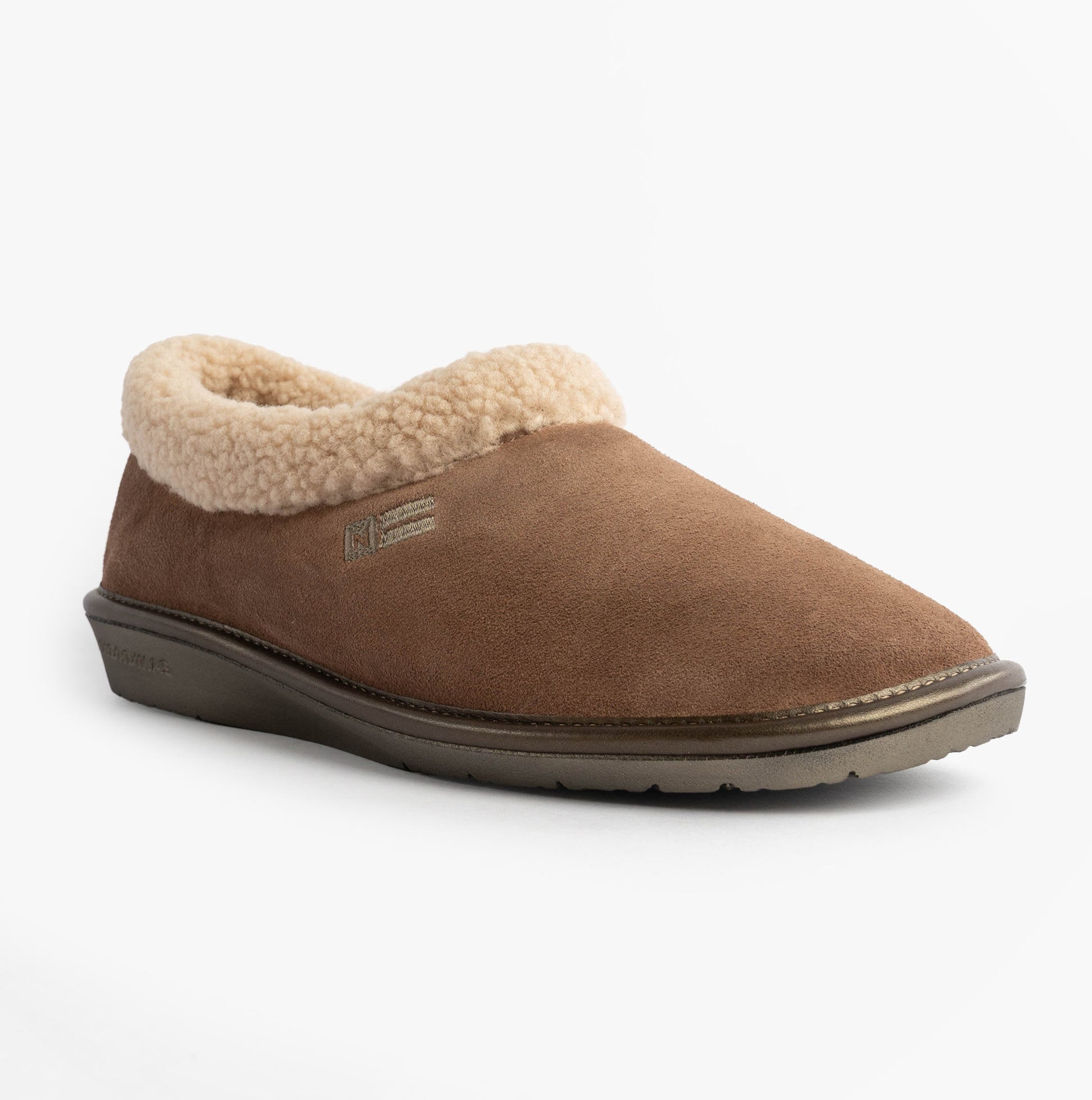 Nordikas 1754 Womens Full Fur Cuff Slippers Piedra side view with soft suede upper and faux fur lining in brown