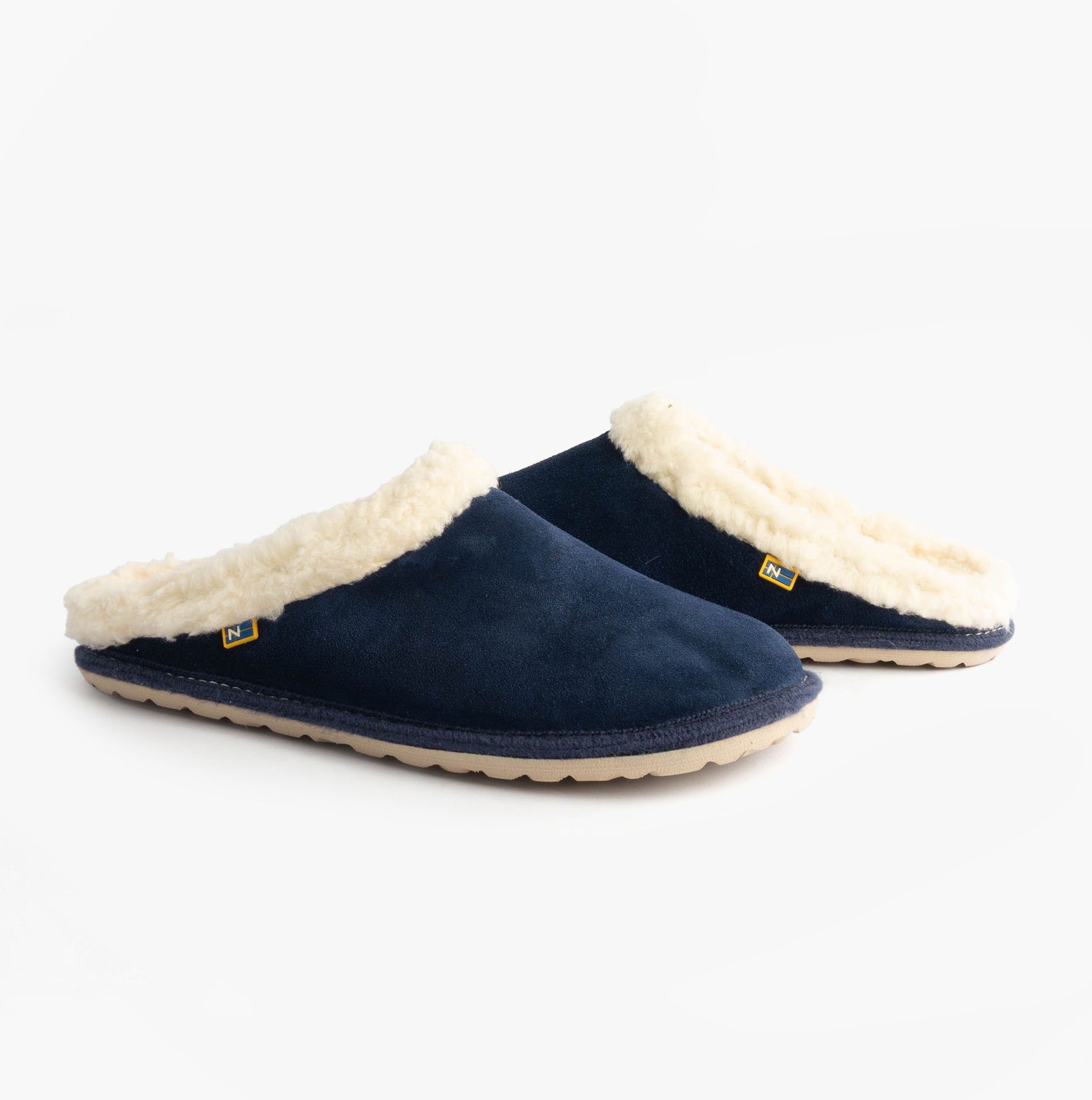 Nordikas 2087 Womens Suede Mule Slippers Indigo side view showcasing soft suede upper and cozy lining.