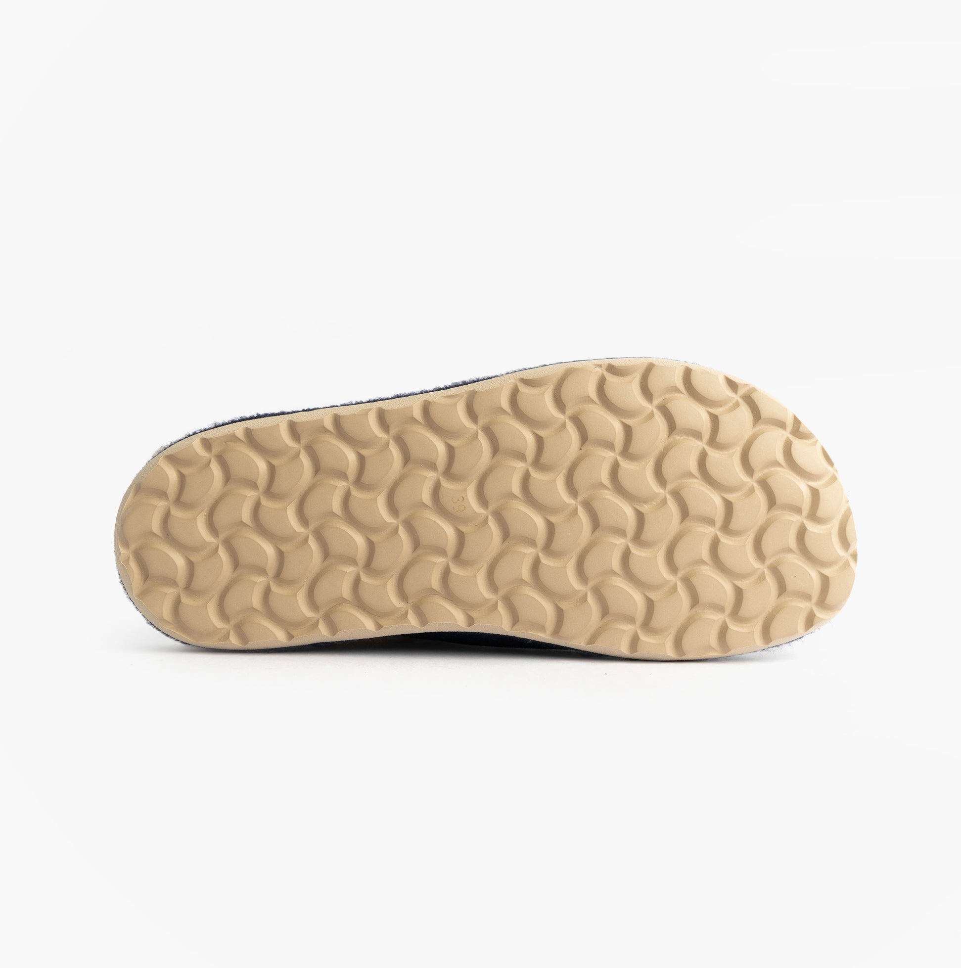 Nordikas 2087 Womens Suede Mule Slippers Indigo sole view showing rubber bottom with textured pattern.