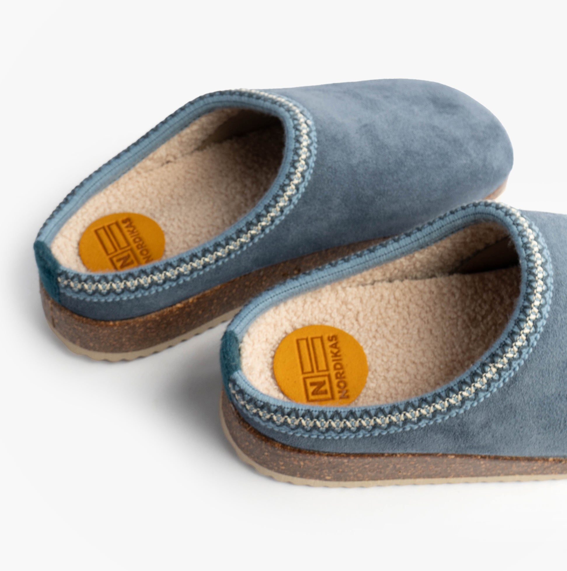 Nordikas 2247 Womens Suede Mule Slippers Denim side view showing soft interior and stylish design.