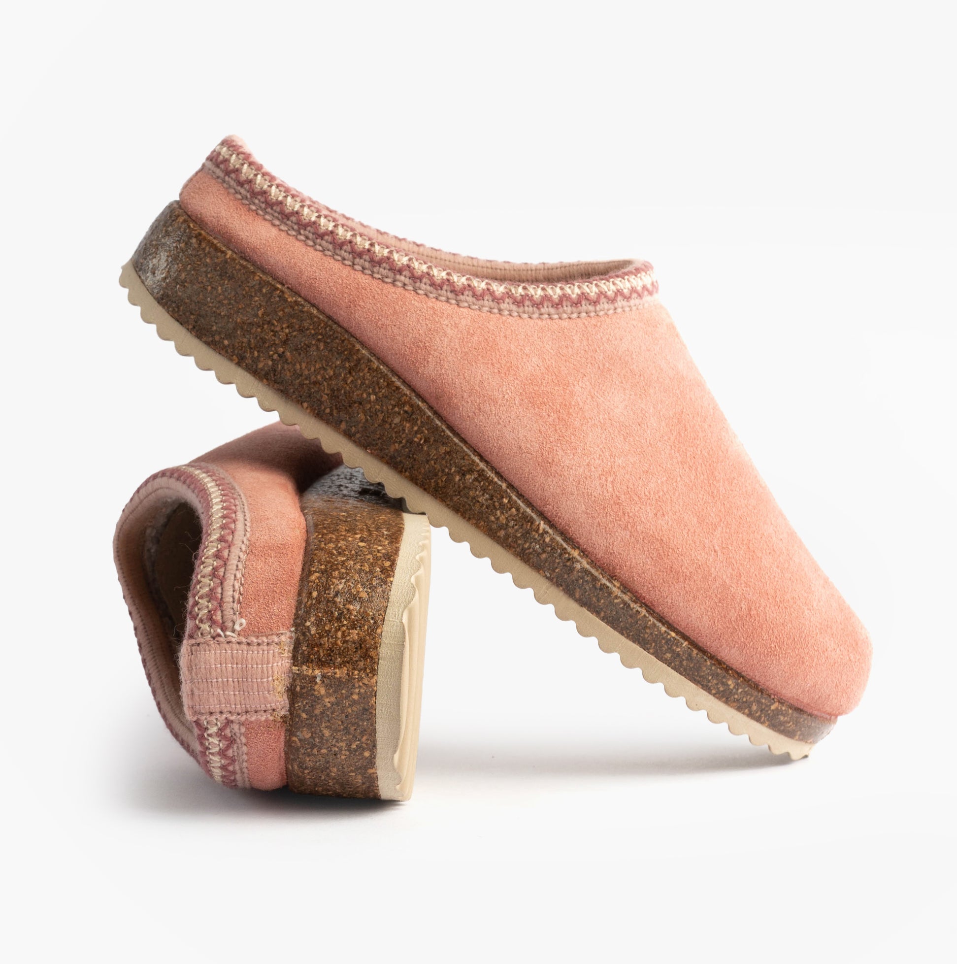 Nordikas 2247 Womens Suede Mule Slippers Rose Pink side view displaying soft suede upper and low top design.