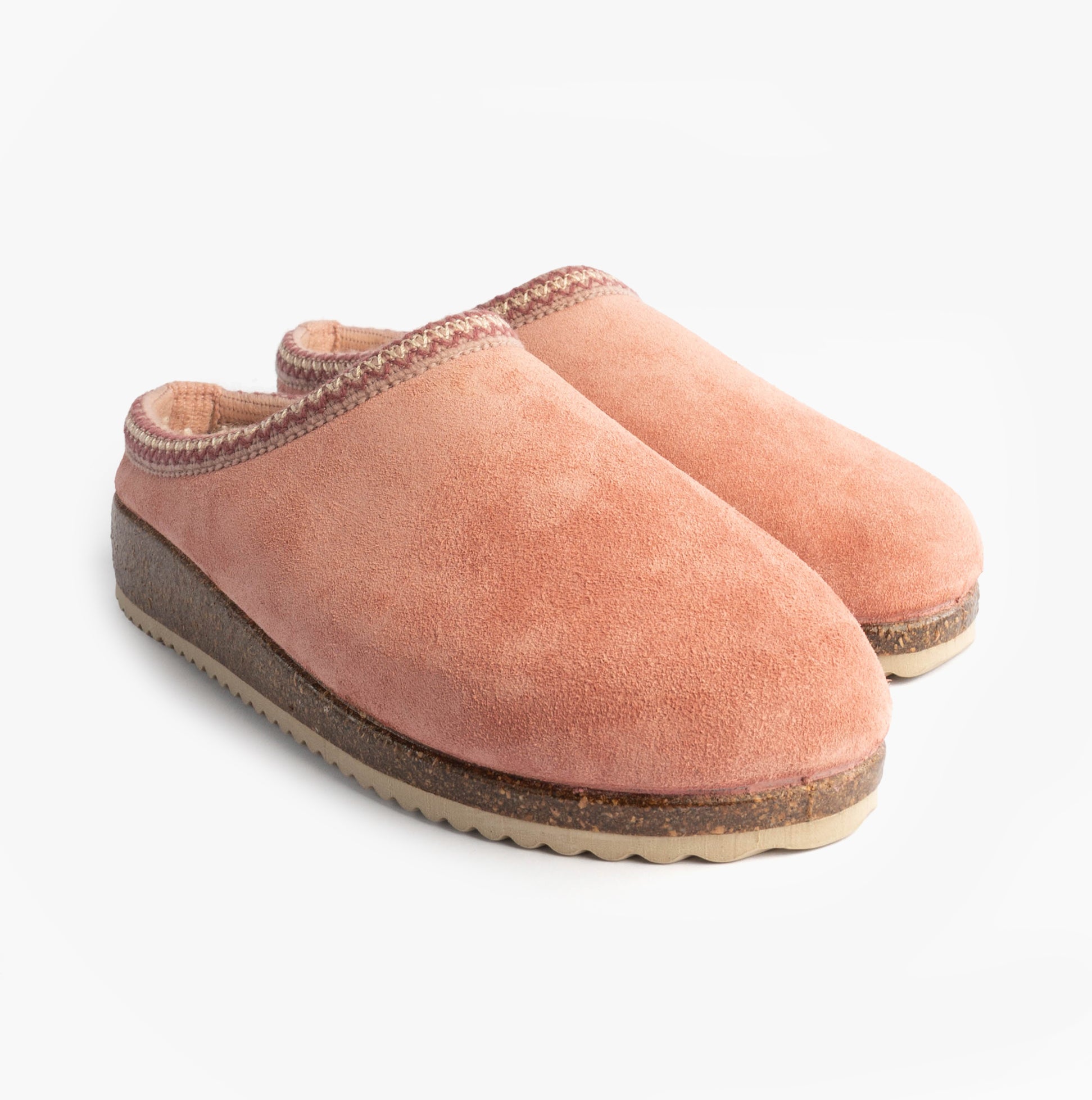 Nordikas 2247 Womens Suede Mule Slippers Rose Pink side view with soft suede upper and rubber sole