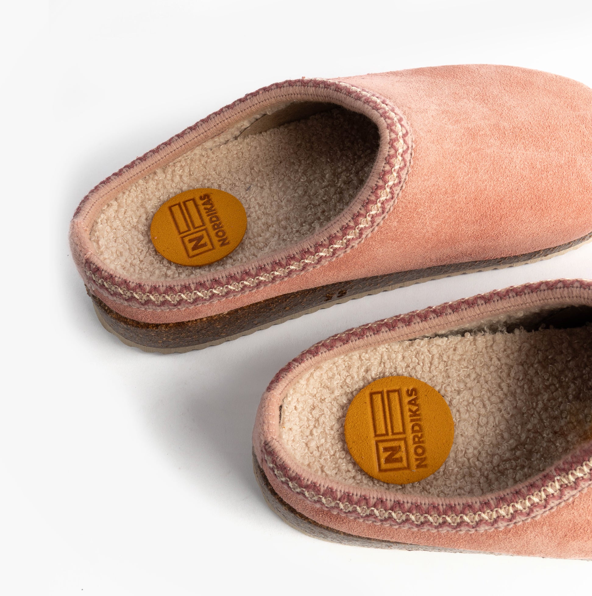 Nordikas 2247 Womens Suede Mule Slippers Rose Pink detail view showcasing soft suede upper and cozy lining.