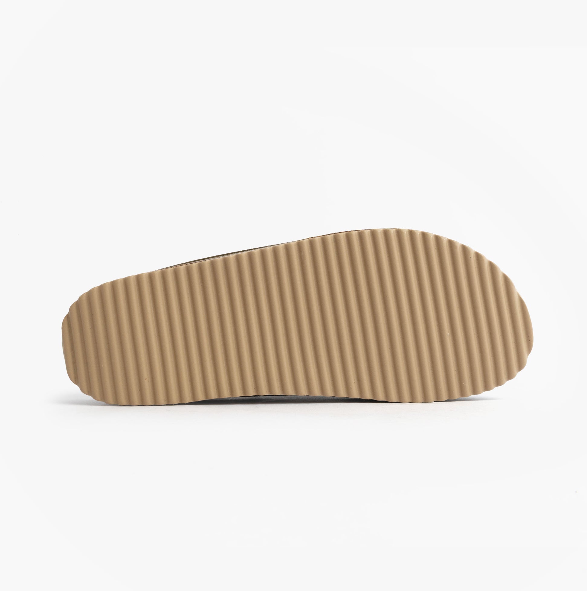 Nordikas 2258 Mens Suede Mule Slippers Khaki sole view showcasing rubber sole with ribbed texture.