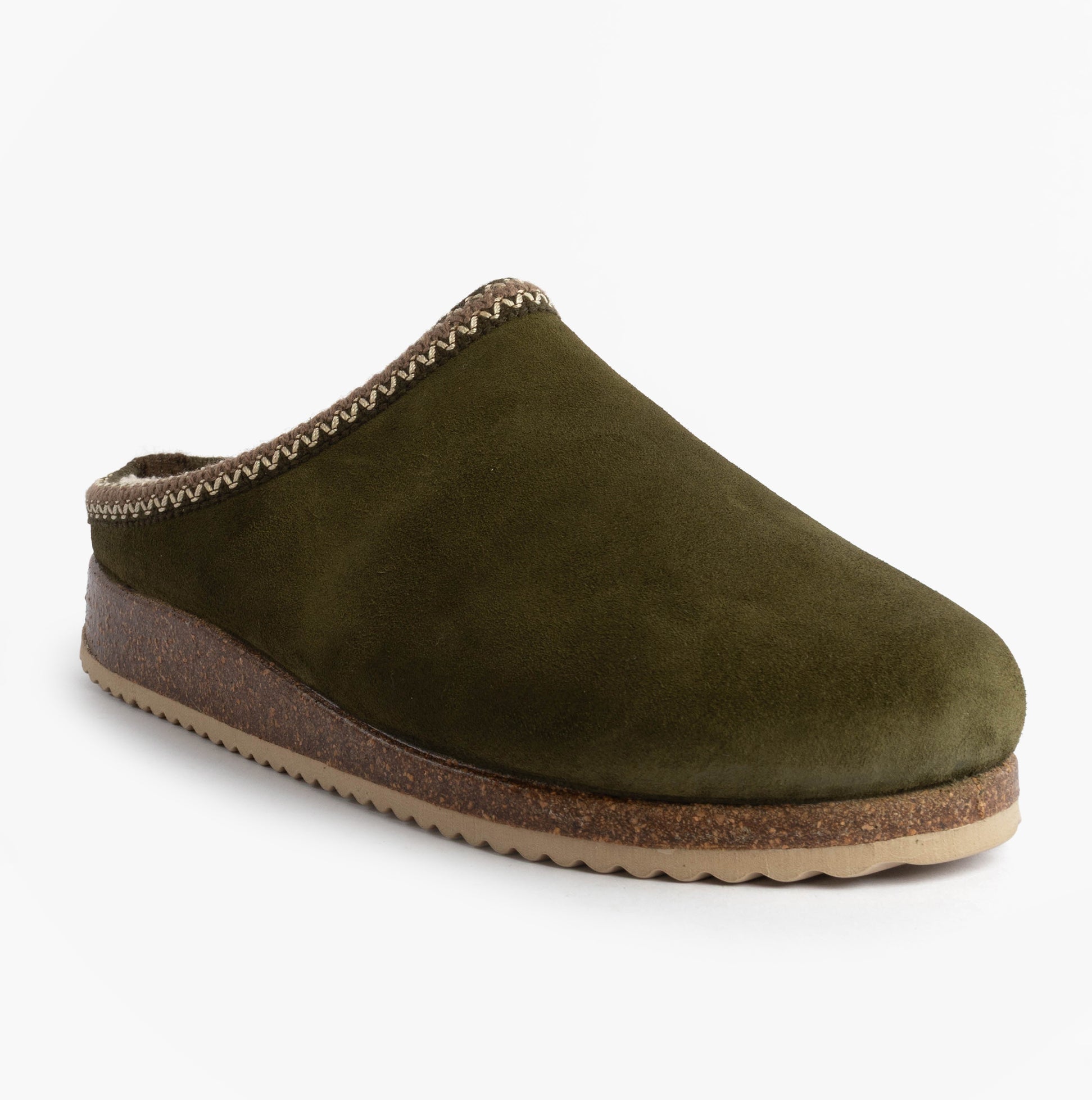 Nordikas 2258 Mens Suede Mule Slippers Khaki side view with smooth suede upper and rubber sole