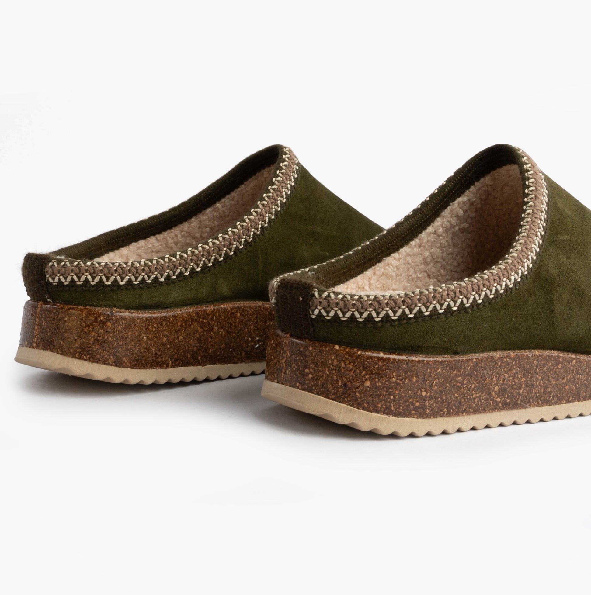Nordikas 2258 Mens Suede Mule Slippers Khaki, rear view showcasing the suede upper and rubber sole.