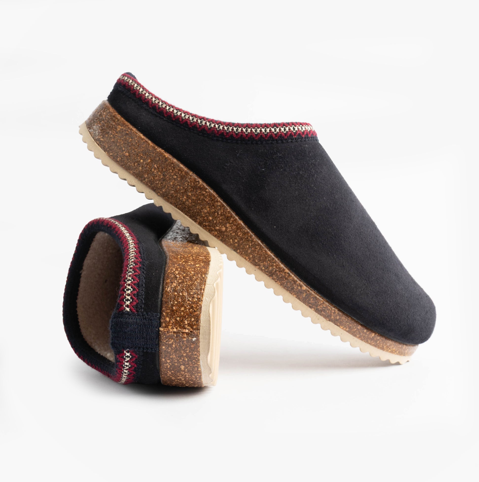 Nordikas 2258 Mens Suede Mule Slippers Marine Blue side view showcasing soft suede upper and rubber sole.