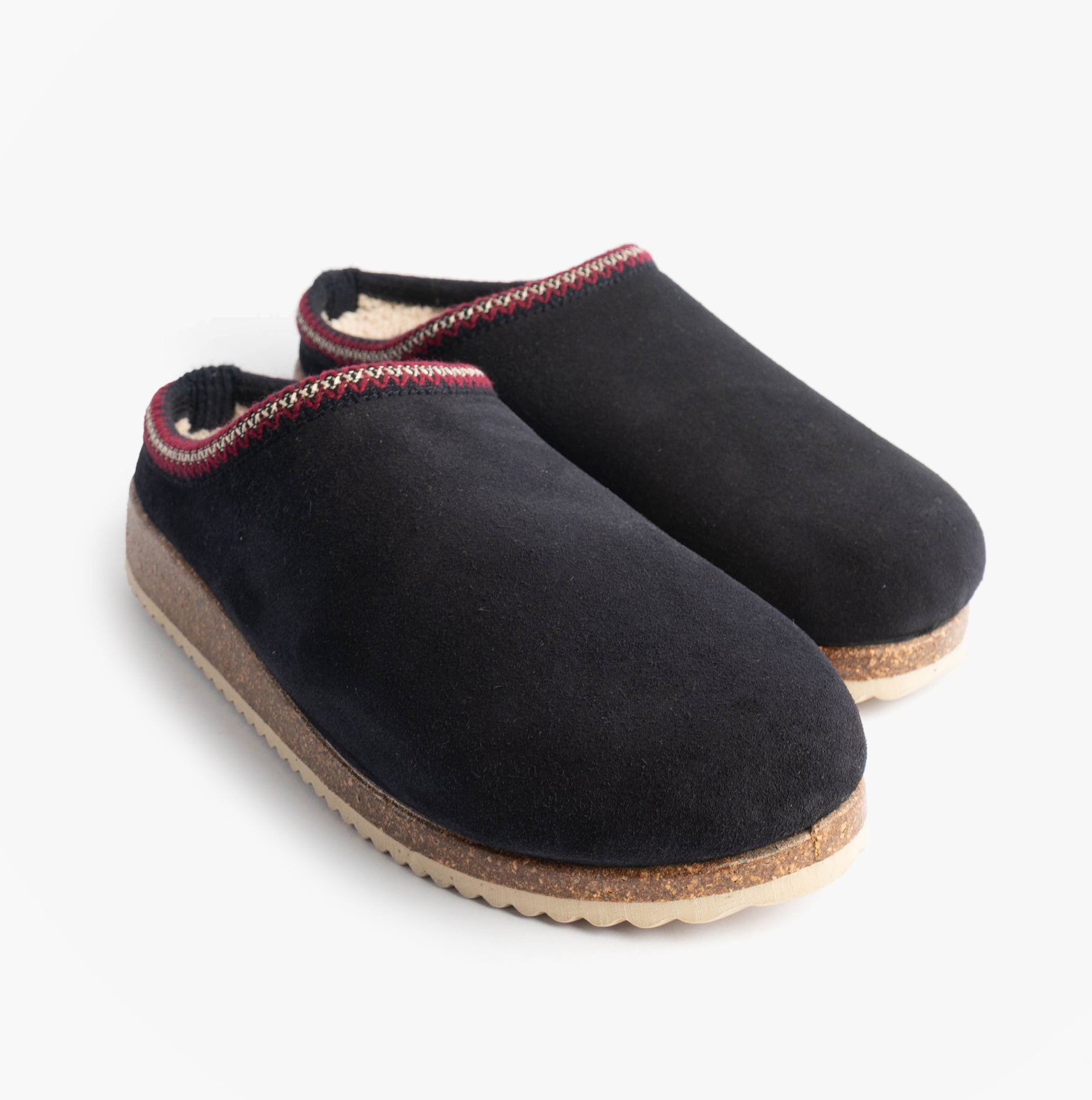 Nordikas 2258 Mens Suede Mule Slippers Marine Blue side view with rubber sole and textile lining.