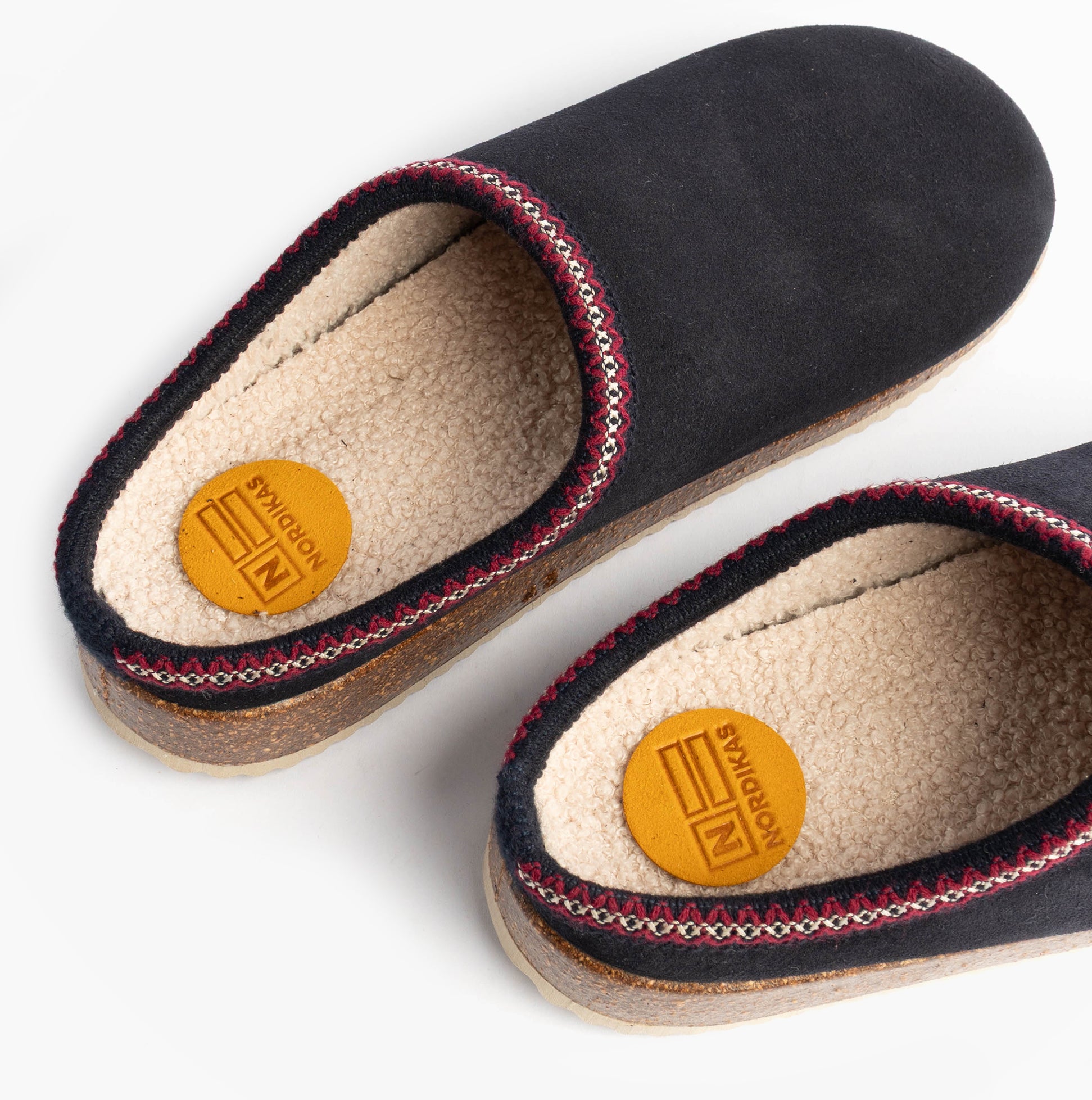 Nordikas 2258 Mens Suede Mule Slippers Marine Blue top view showing suede upper and soft lining.