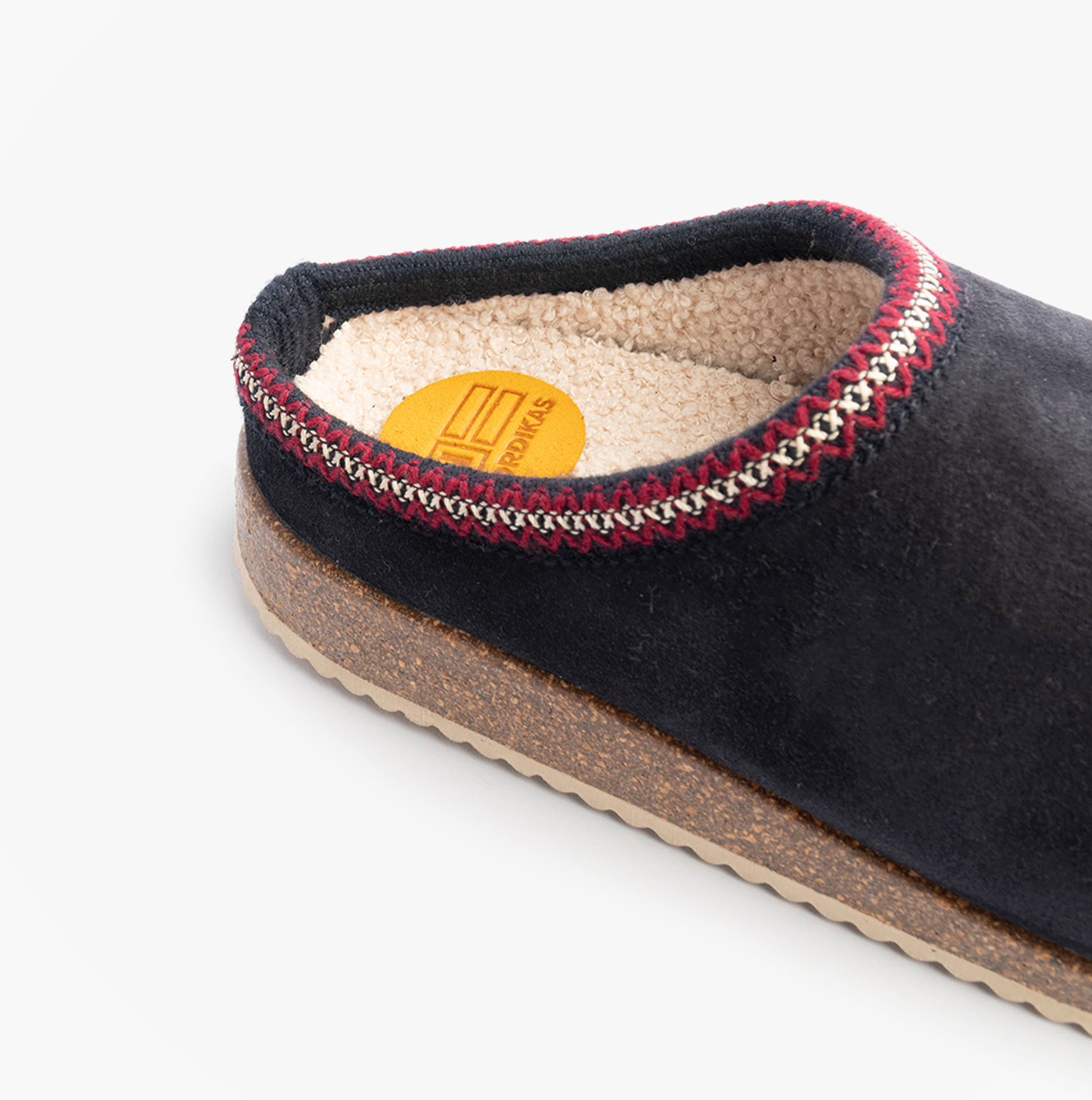 Nordikas 2258 Mens Suede Mule Slippers Marine Blue close-up detail view showcasing the soft suede and lining.