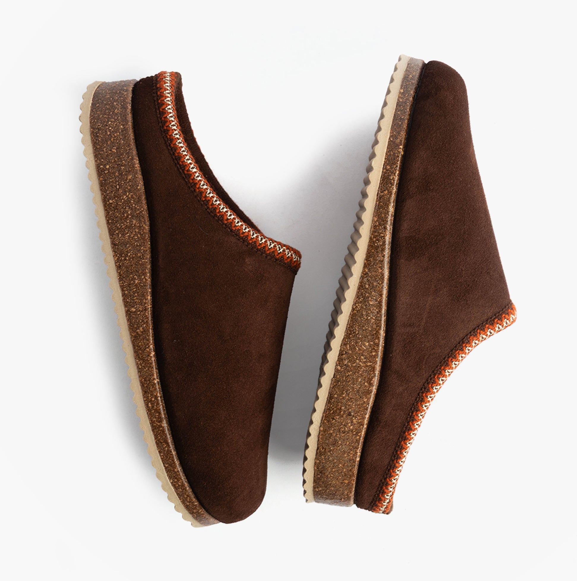 Nordikas 2258 Mens Suede Mule Slippers Brown side view showing premium suede material and rubber sole.