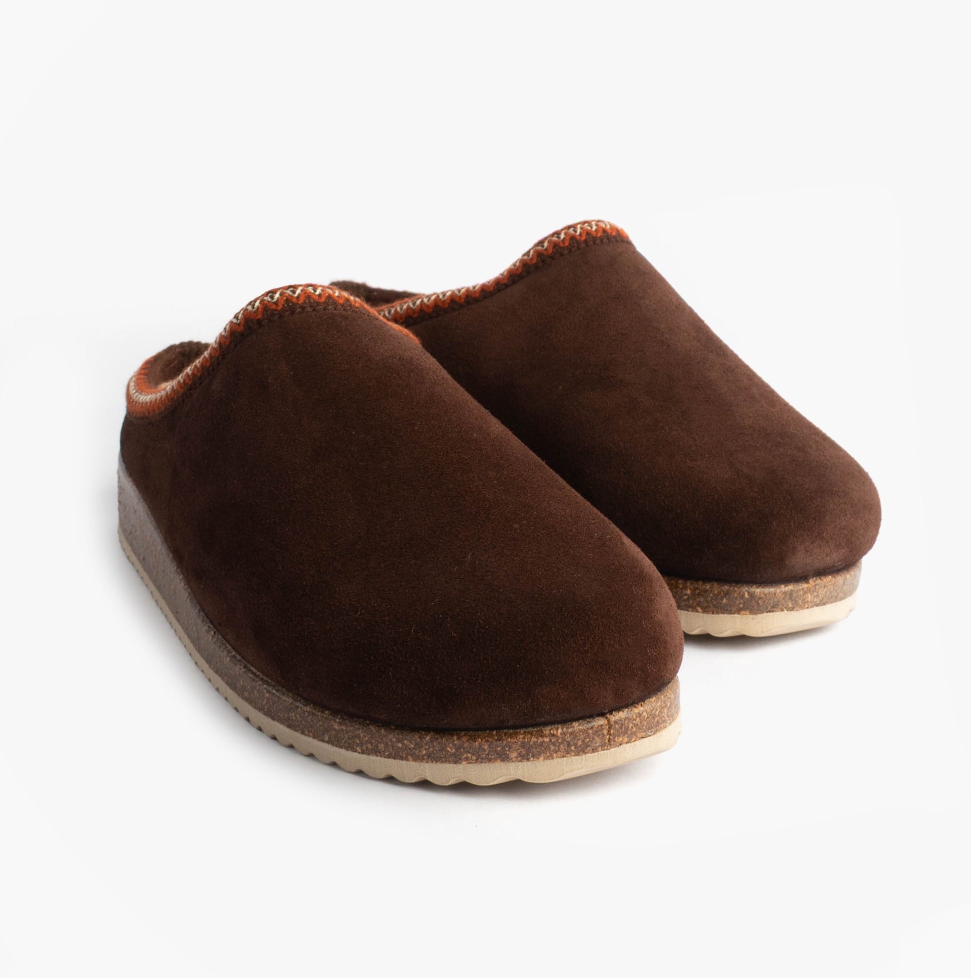 Nordikas 2258 Mens Suede Mule Slippers Brown side view showing soft suede upper and comfortable fit.