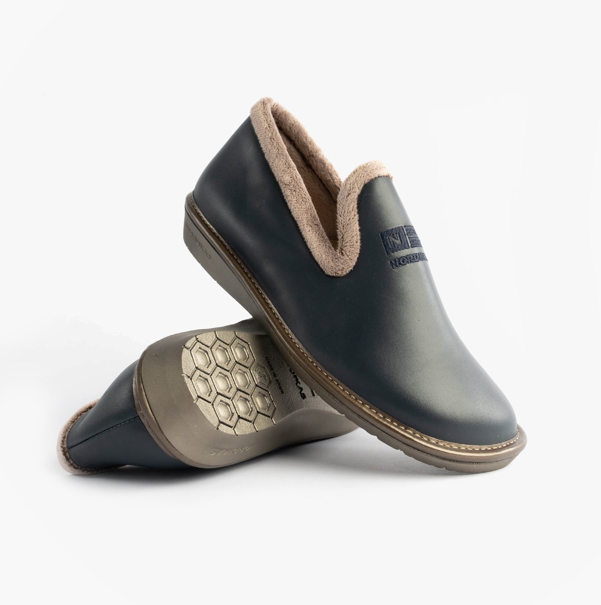 Nordikas 305 Womens Leather Full Slippers Marine Blue