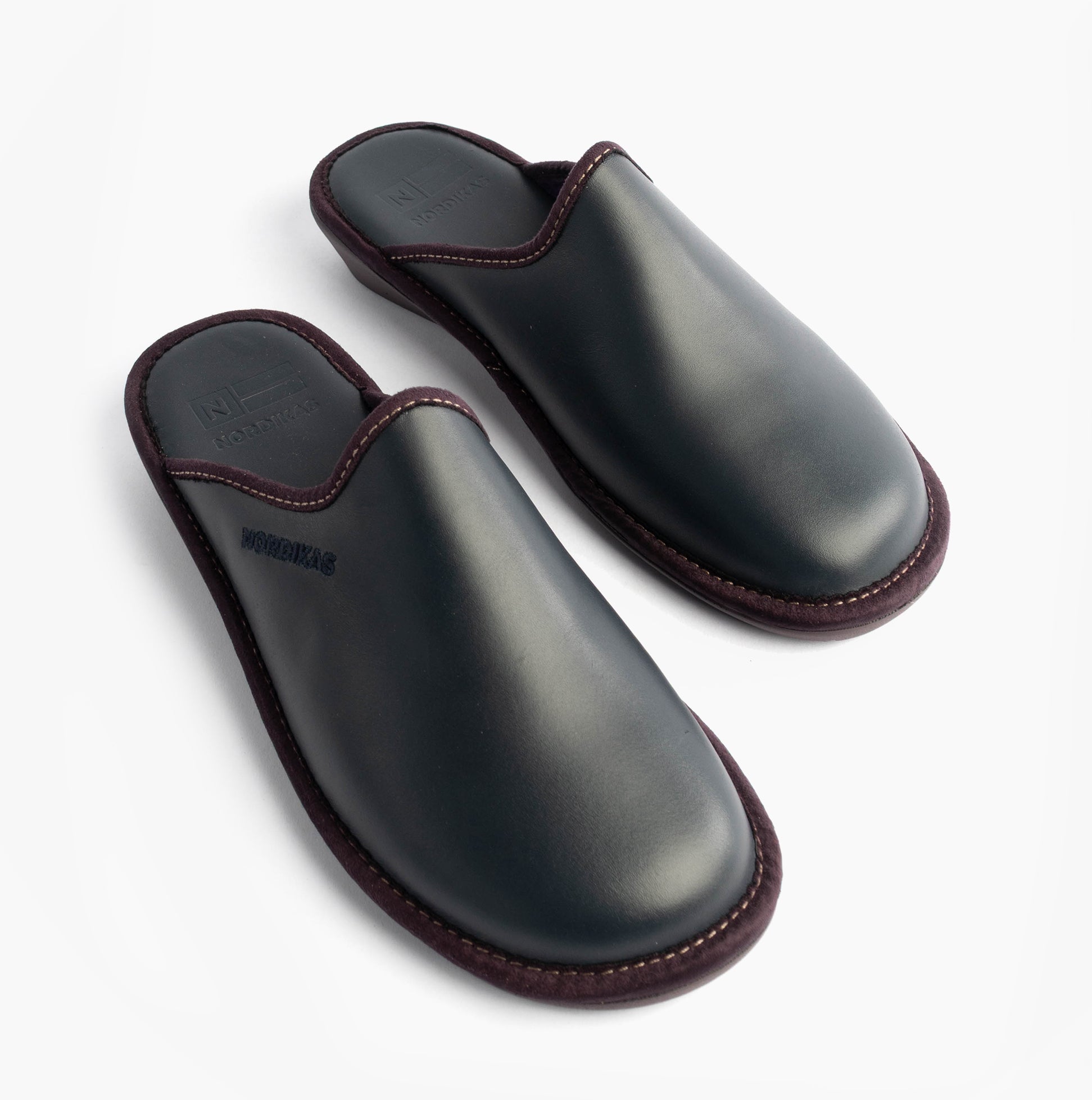 Nordikas 347 Womens Leather Mule Slippers Marine Blue