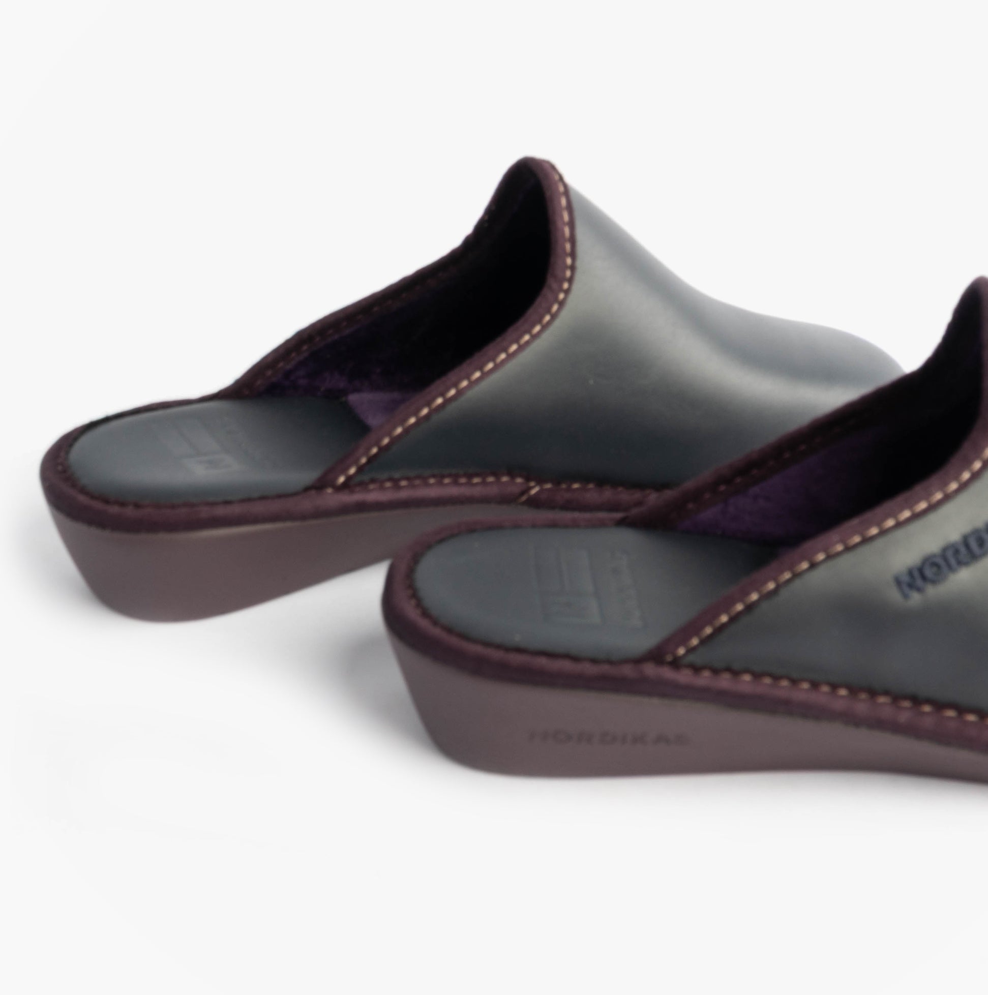 Nordikas 347 Womens Leather Mule Slippers Marine Blue