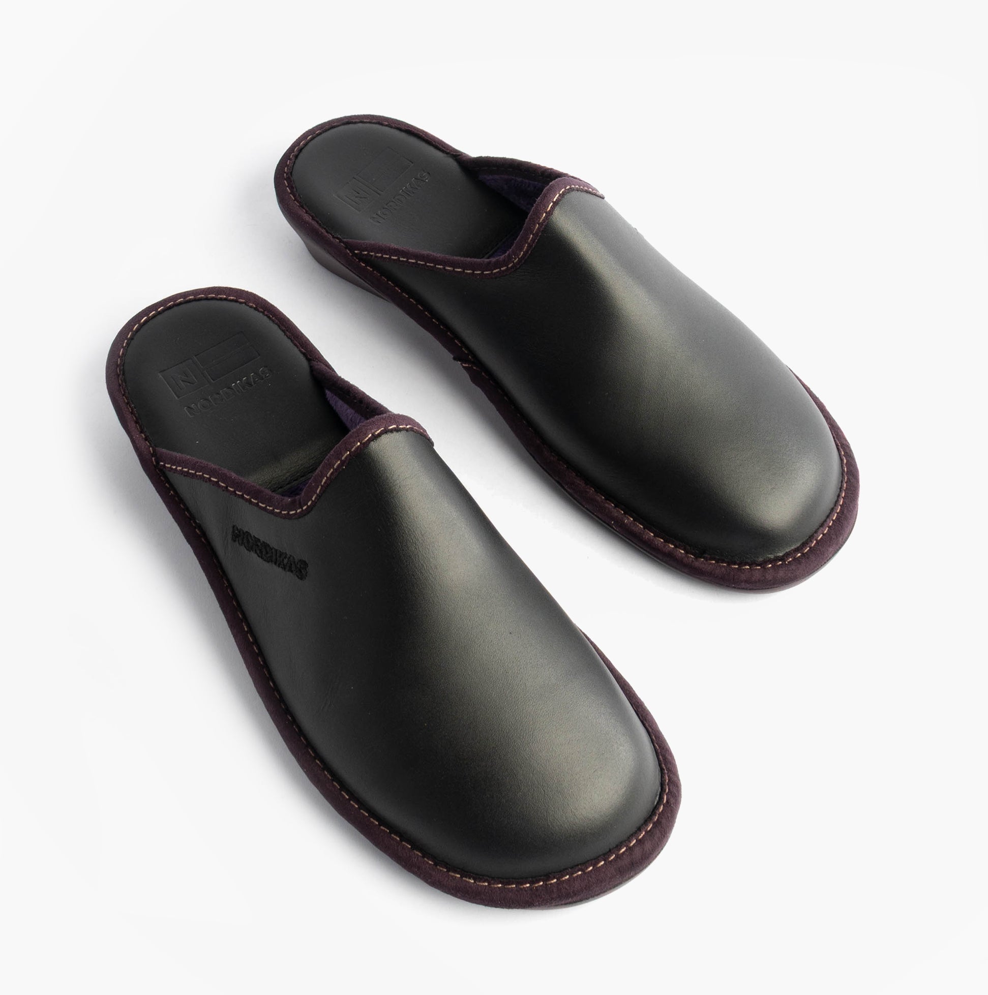 Nordikas 347 Womens Leather Mule Slippers Black