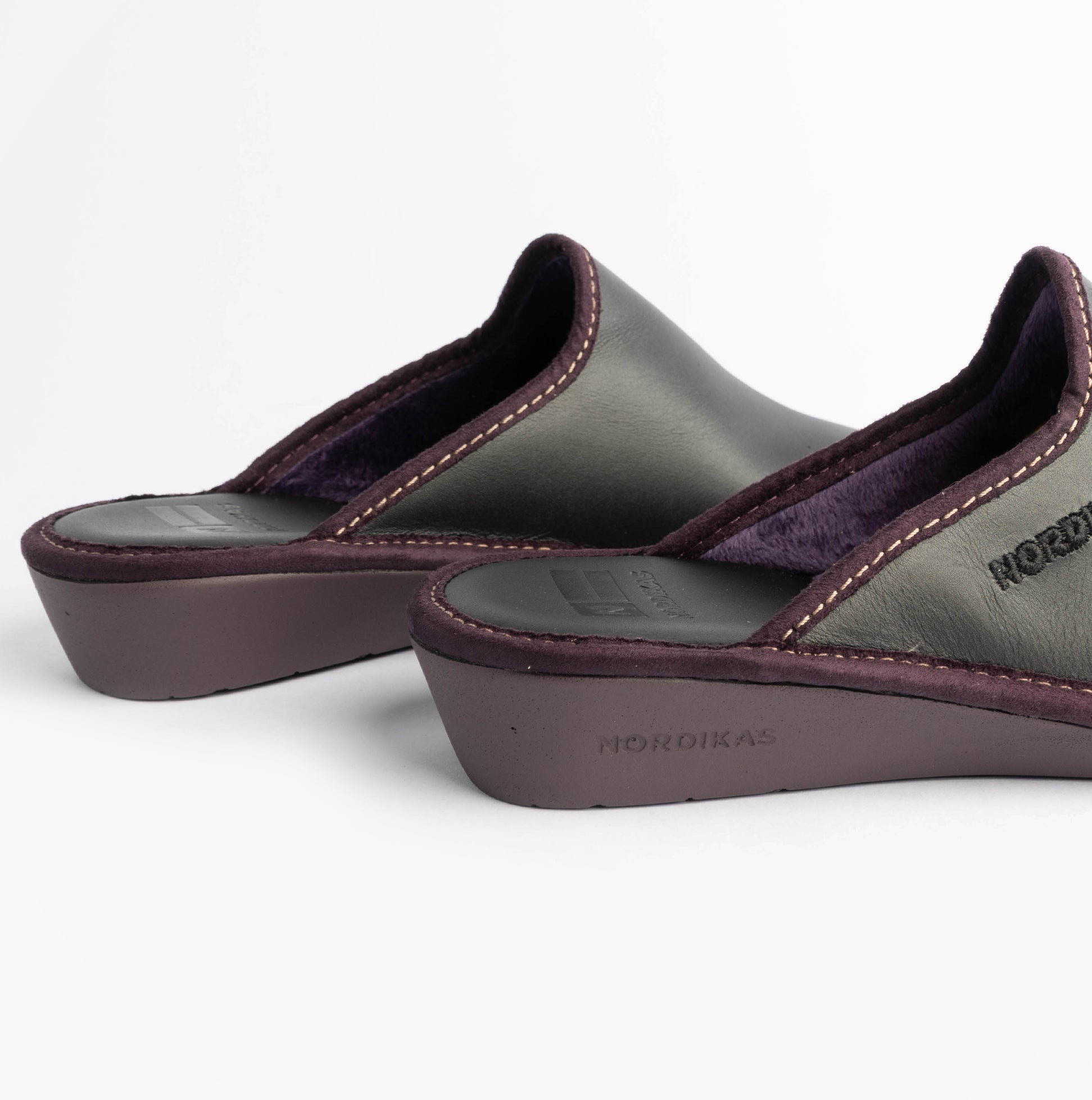 Nordikas 347 Womens Leather Mule Slippers Black