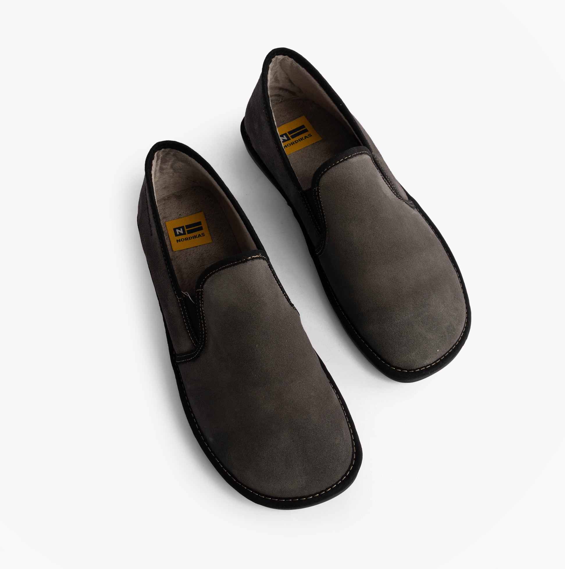 Nordikas 663 Mens Suede Full Slippers Grey top view features soft suede and elastic slip-on design.