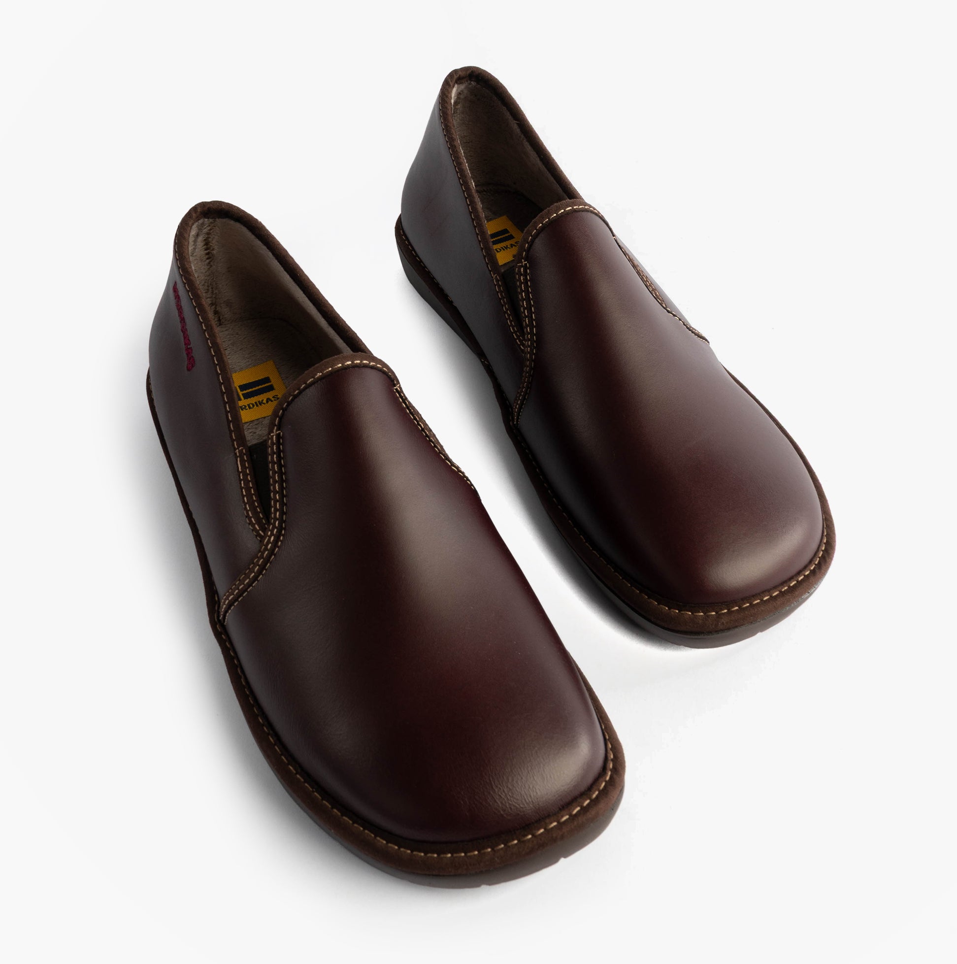 Nordikas 663 Mens Leather Full Slippers Bordo top view showing the full slippers in rich bordo leather finish.