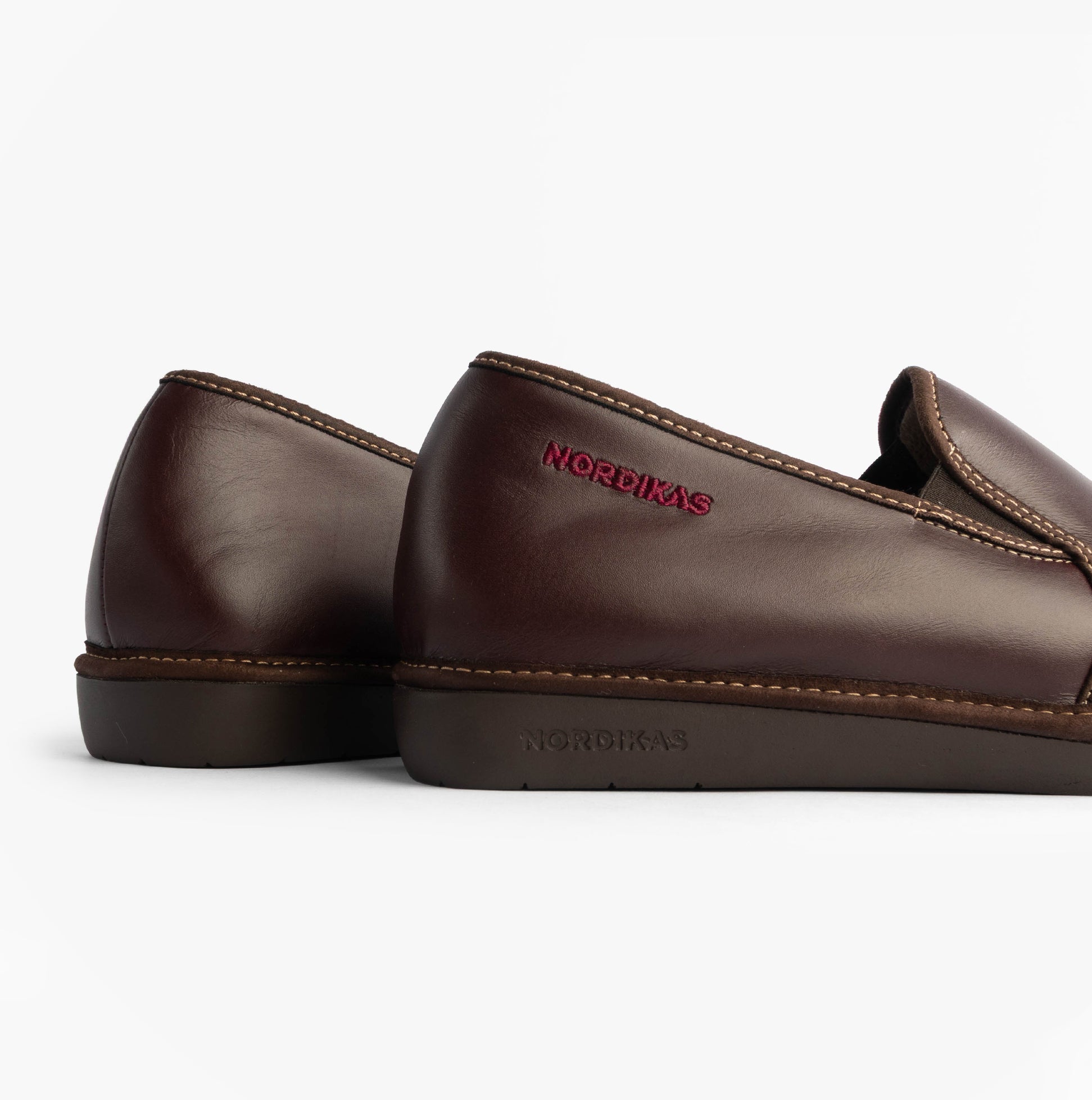 Nordikas 663 Mens Leather Full Slippers Bordo side view showing premium leather and comfortable design.
