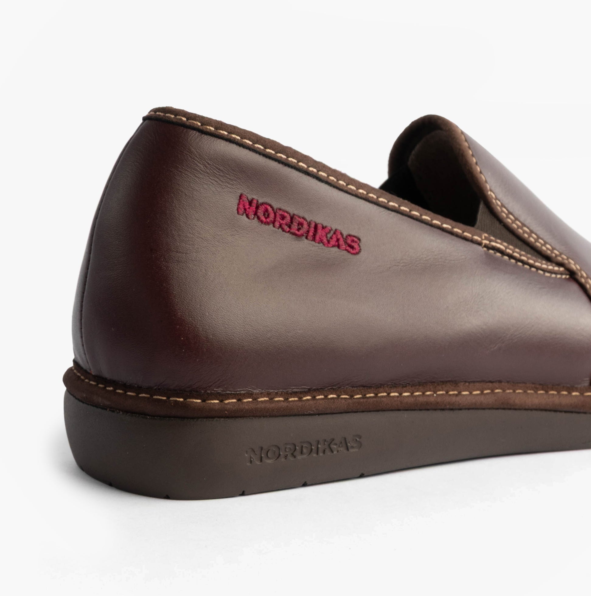 Nordikas 663 Mens Leather Full Slippers Bordo side view showing premium leather and stitching detail.