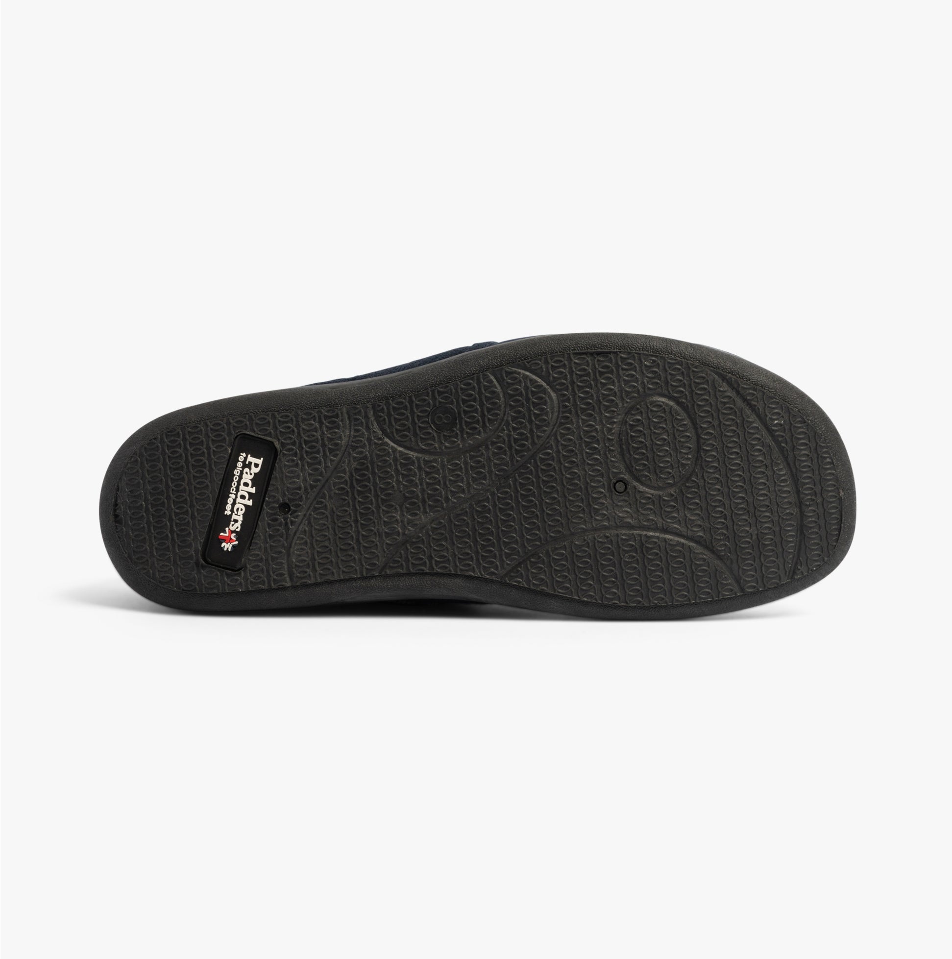 Bottom view of Padders STAN Mens (G Fit) Slippers Navy, showcasing the sole design and TPR material.