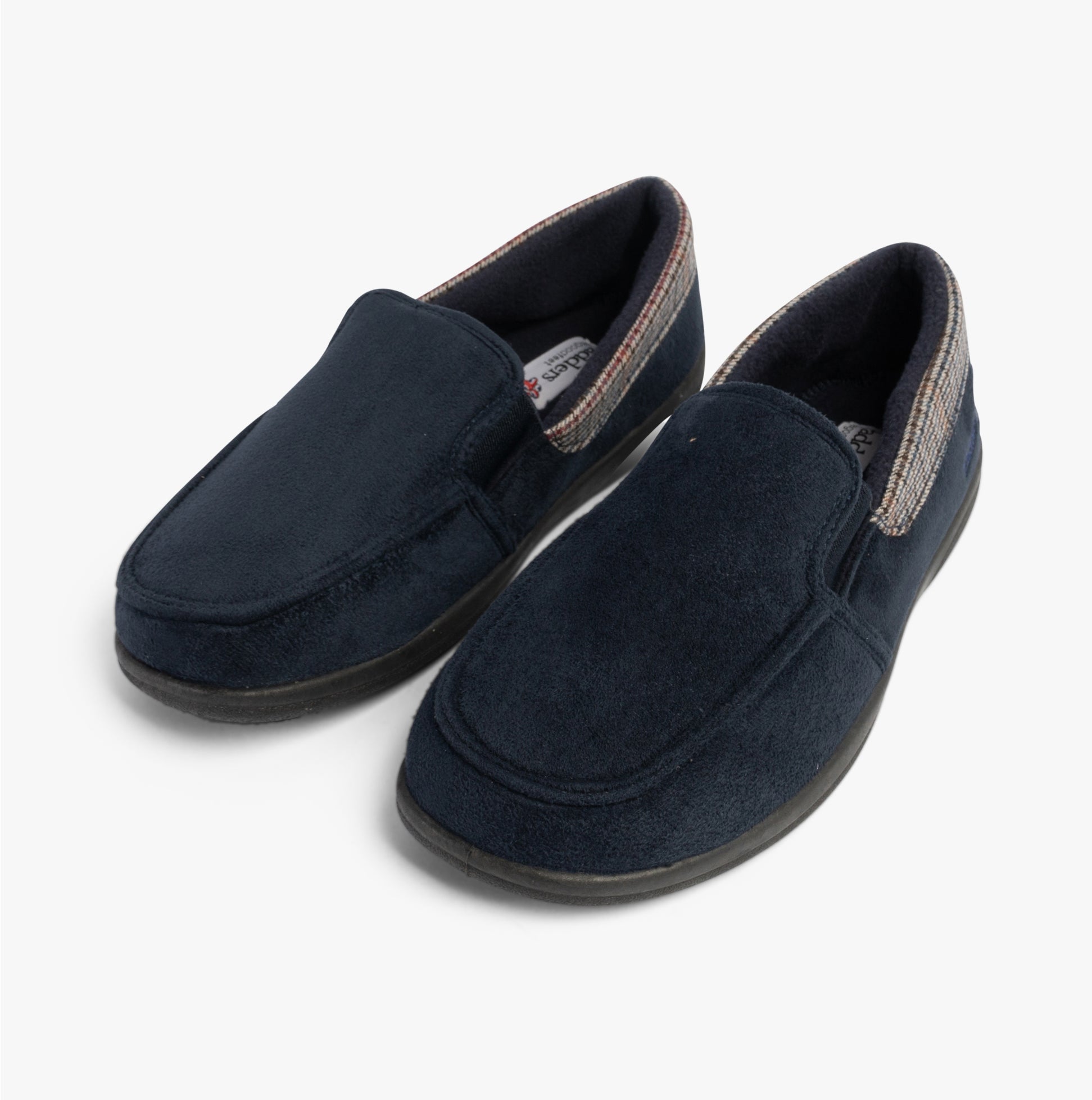 Padders STAN Mens (G Fit) Slippers Navy side view showcasing soft upper and slip-on design.