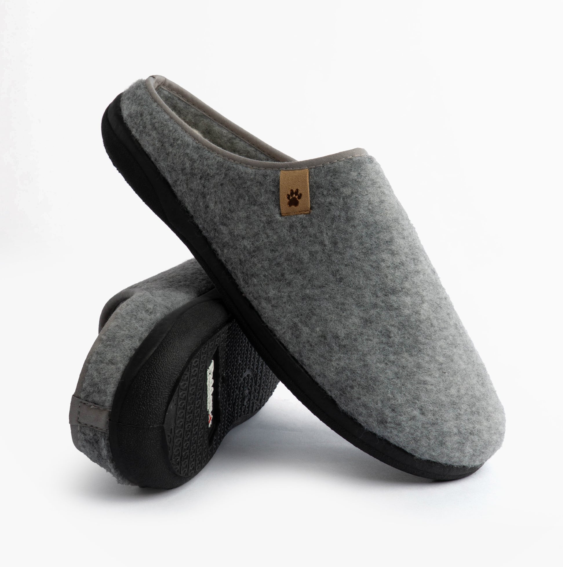 Padders FELIX Mens Mule Slippers Grey side view with soft textile upper and rubber sole for comfort.