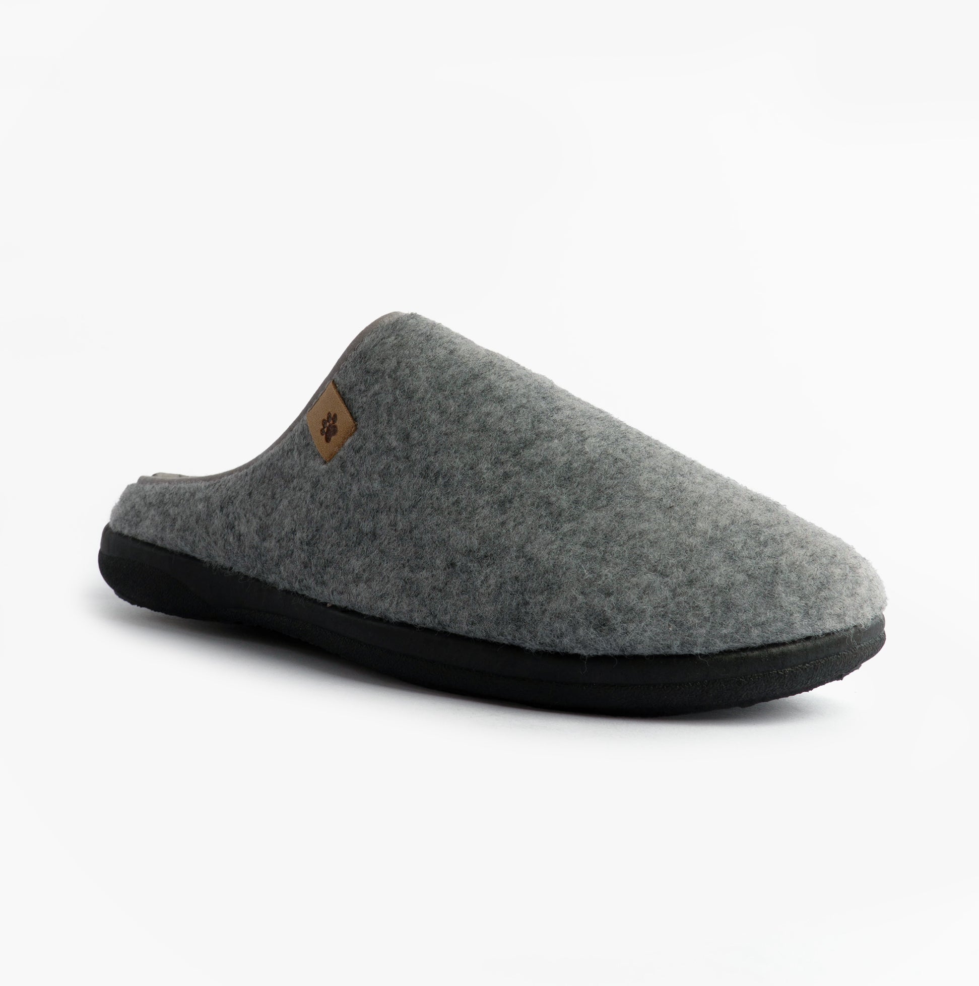 Padders FELIX Mens Mule Slippers Grey side view showing textile upper and rubber sole.