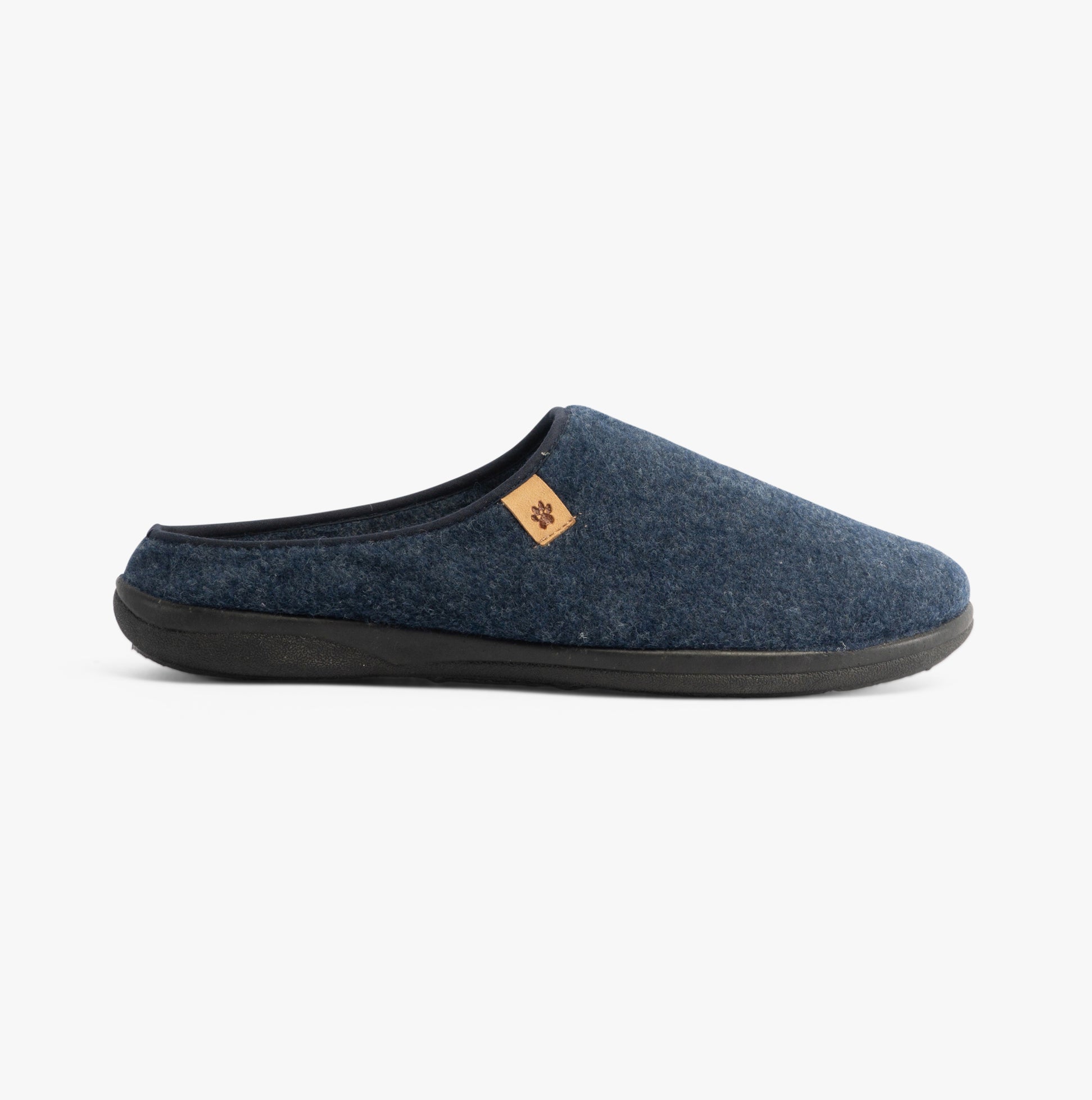Padders FELIX Mens Mule Slippers Blue Felt side view showing textile upper and rubber sole